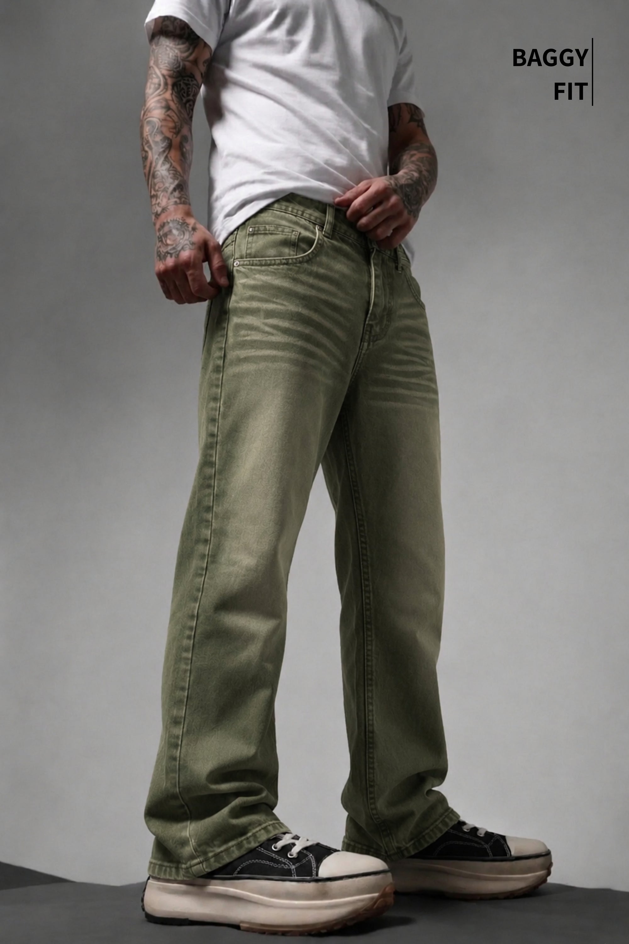 Ivy Wash Green Distressed Baggy Denim
