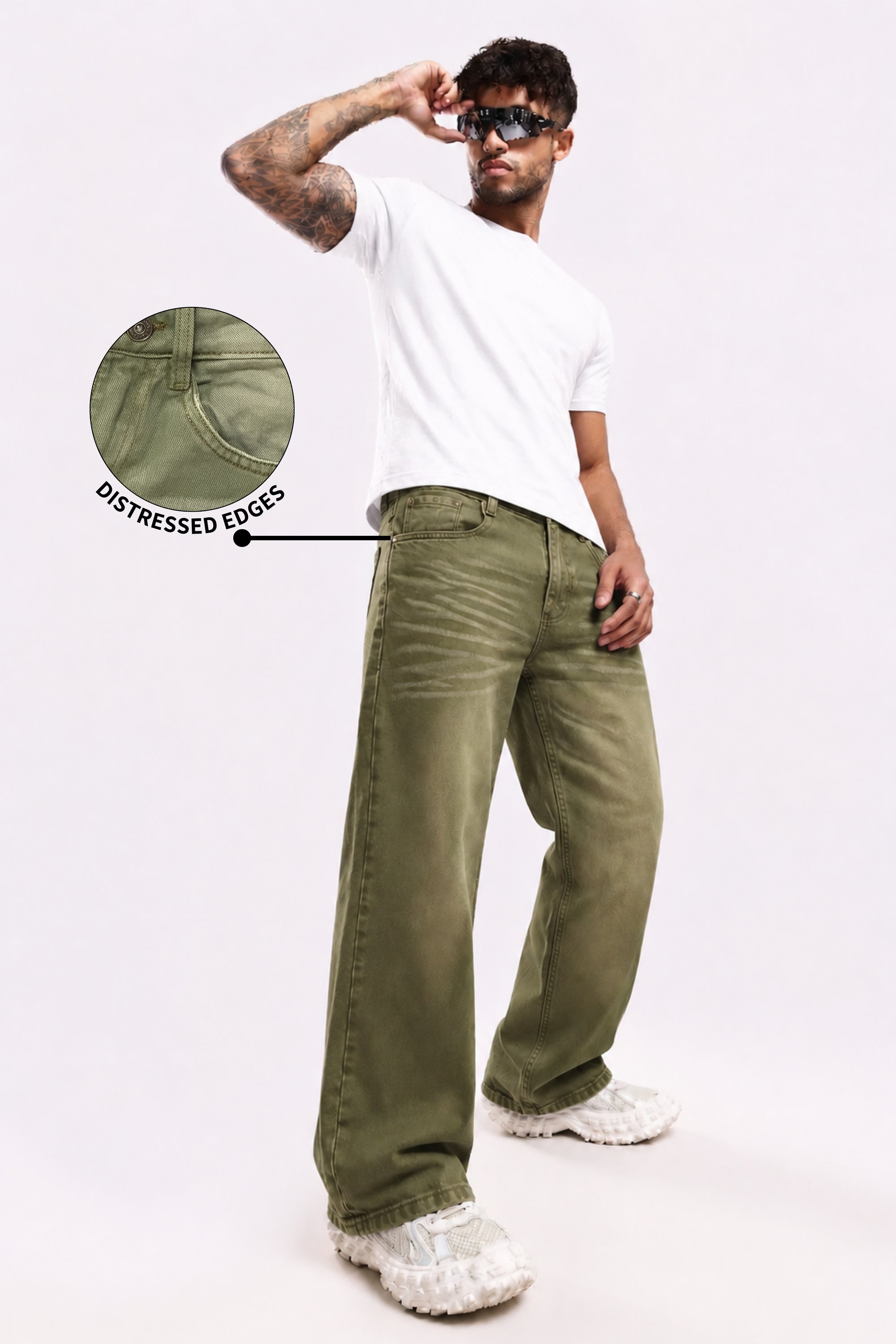 Ivy Wash Green Distressed Baggy Denim