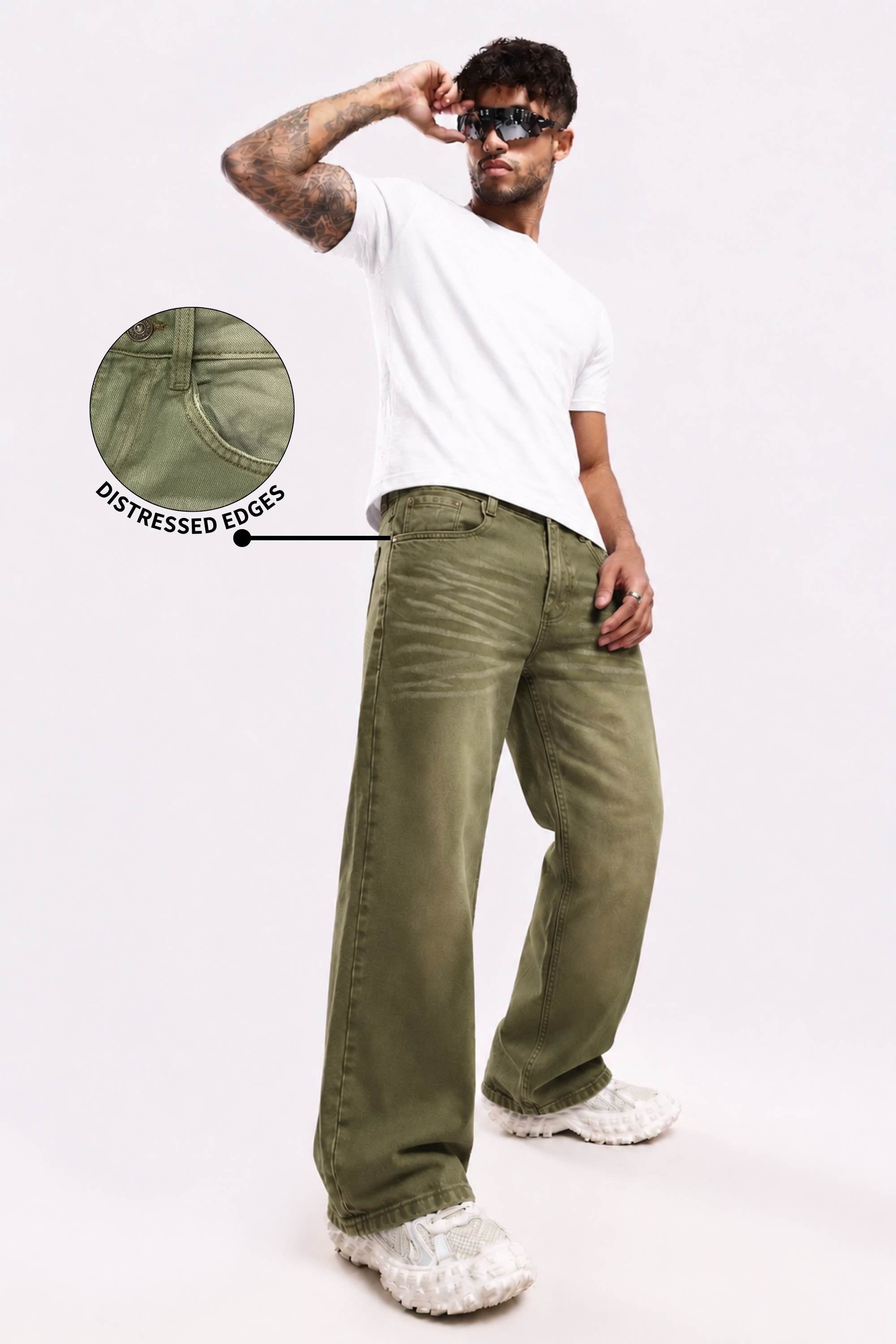 Ivy Wash Green Distressed Baggy Denim