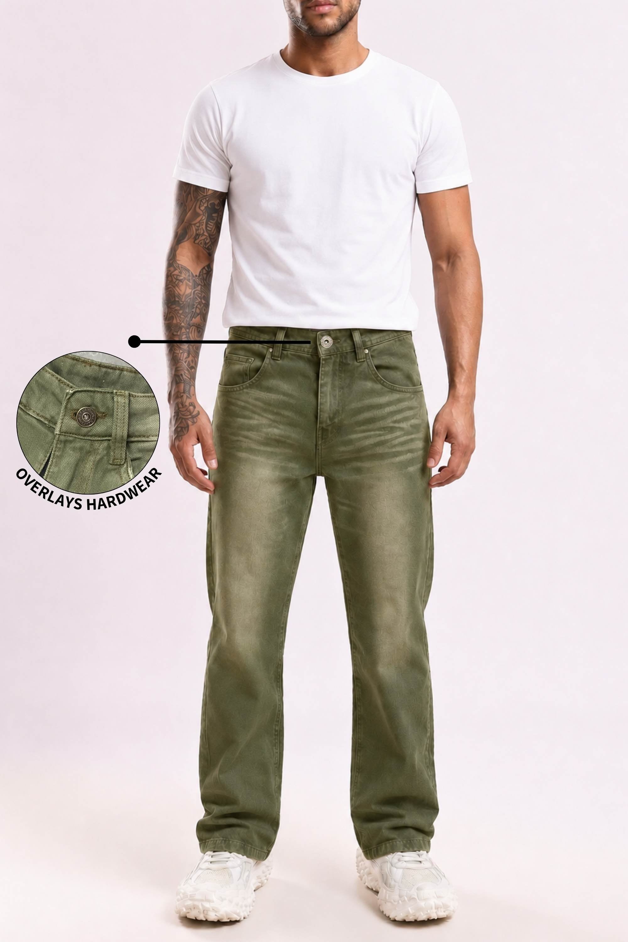Ivy Wash Green Distressed Baggy Denim