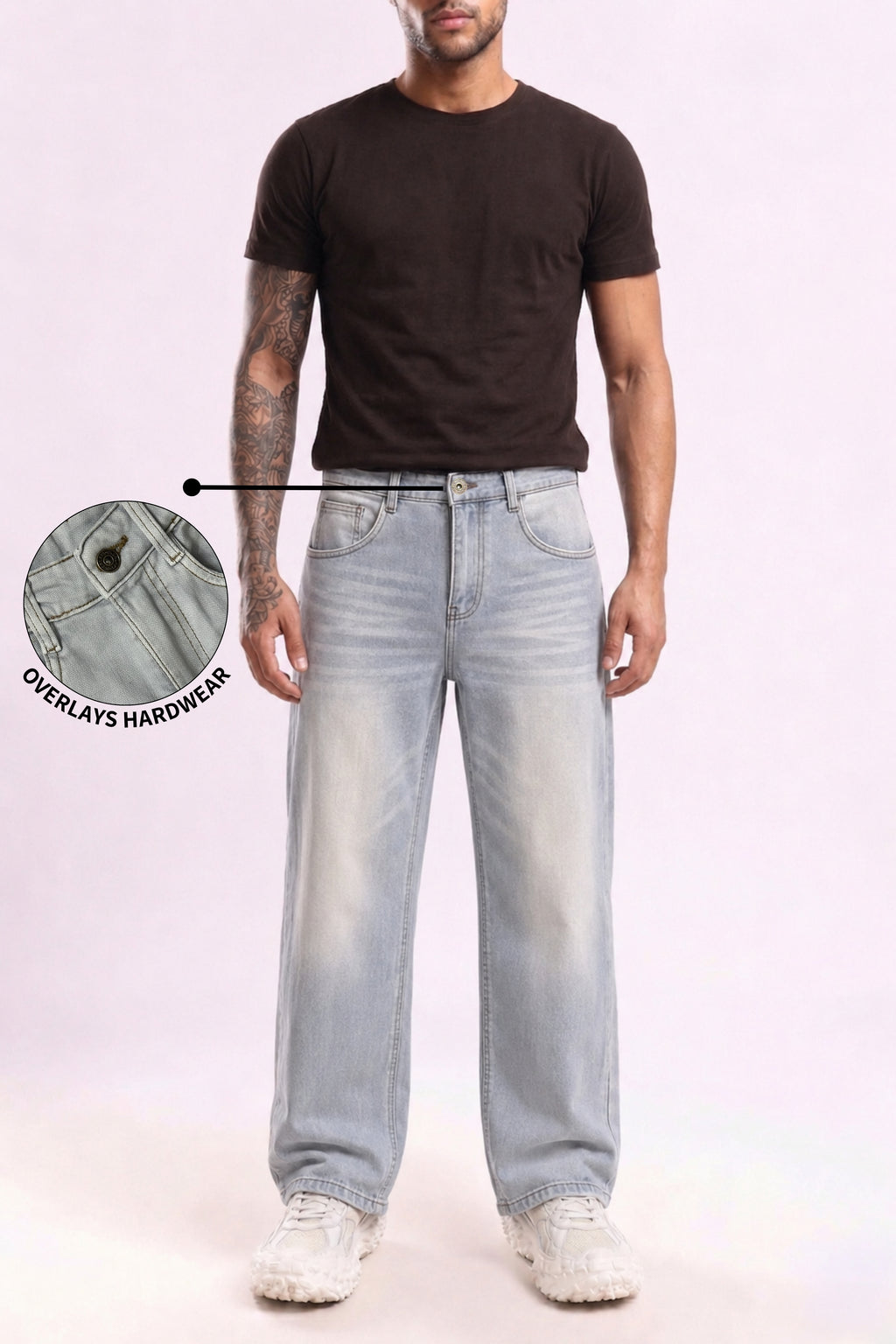 Smoke Wash Grey Distressed Baggy Denim