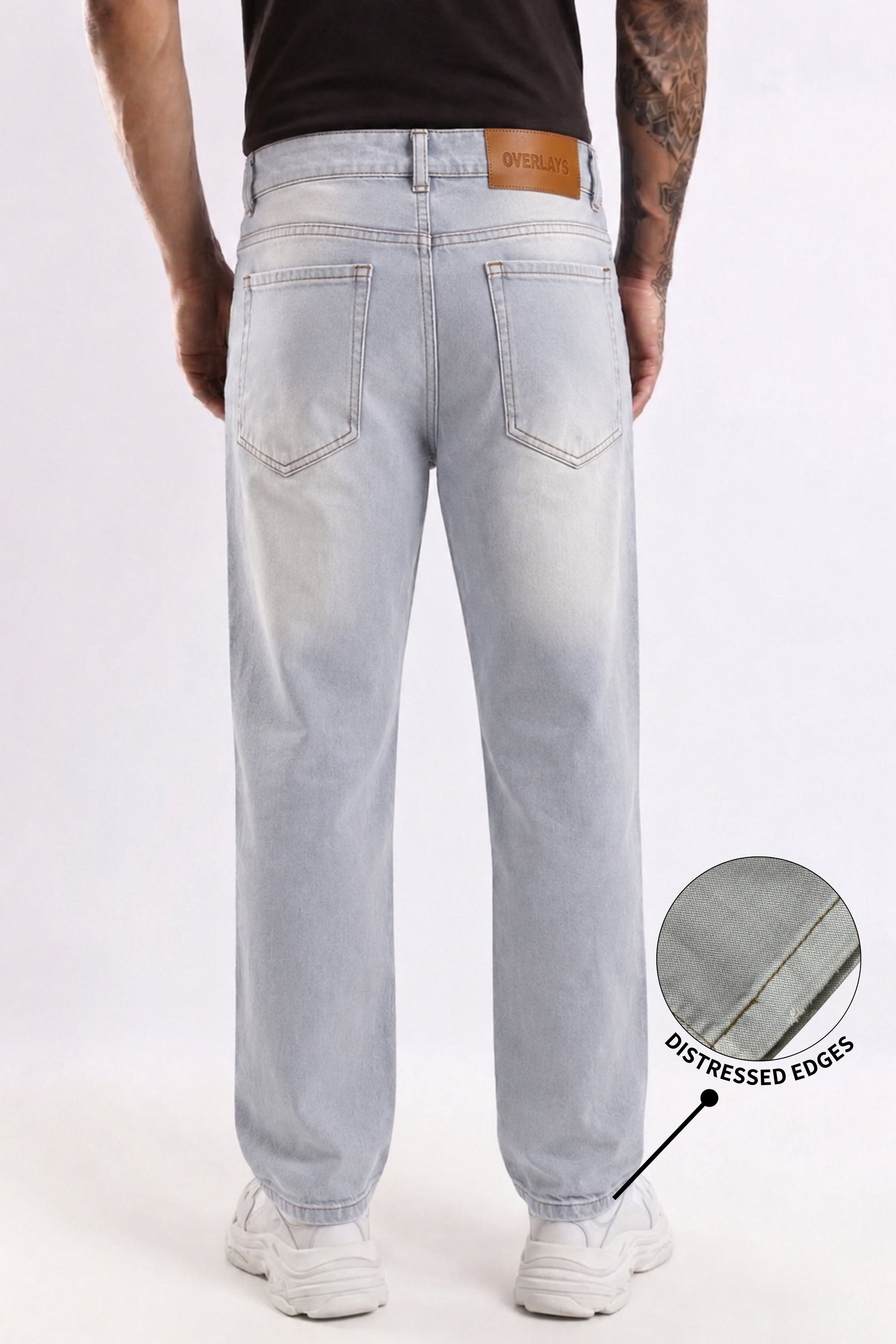 Smoke Wash Grey Distressed Baggy Denim