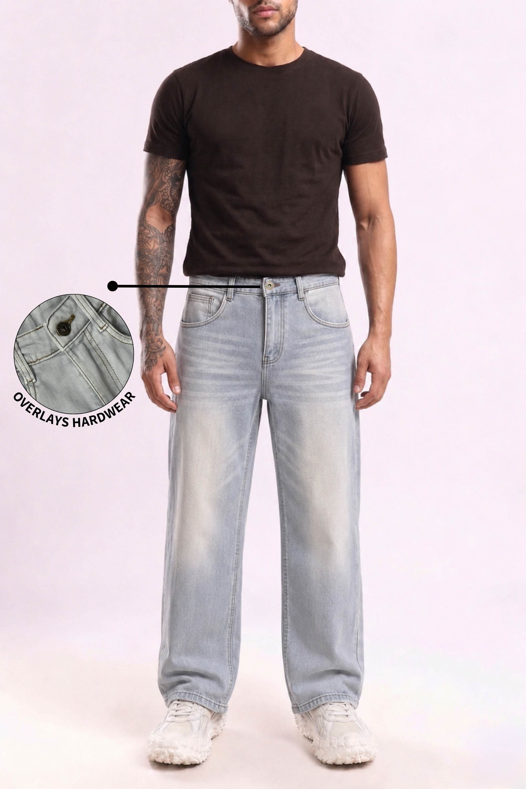 Smoke Wash Grey Distressed Baggy Denim
