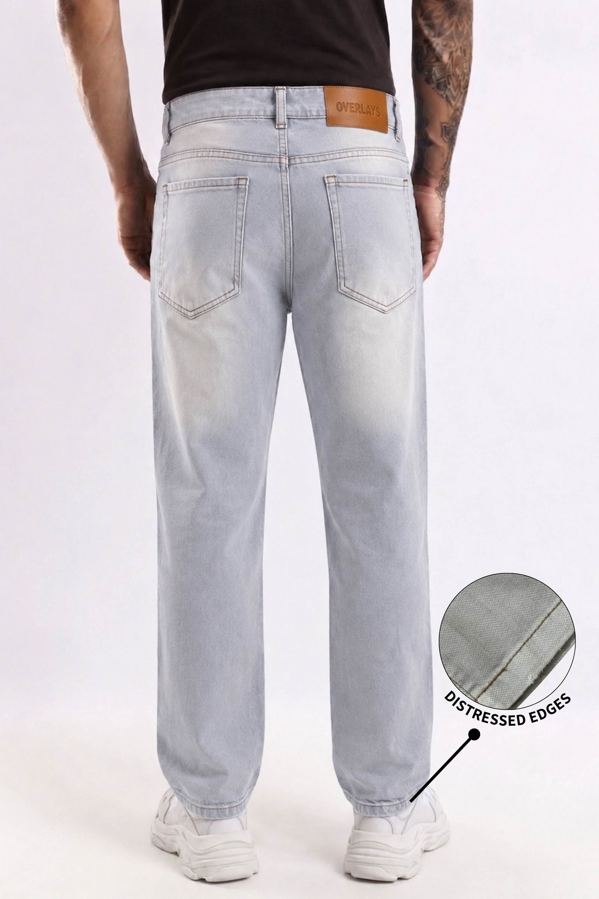 Smoke Wash Grey Distressed Baggy Denim