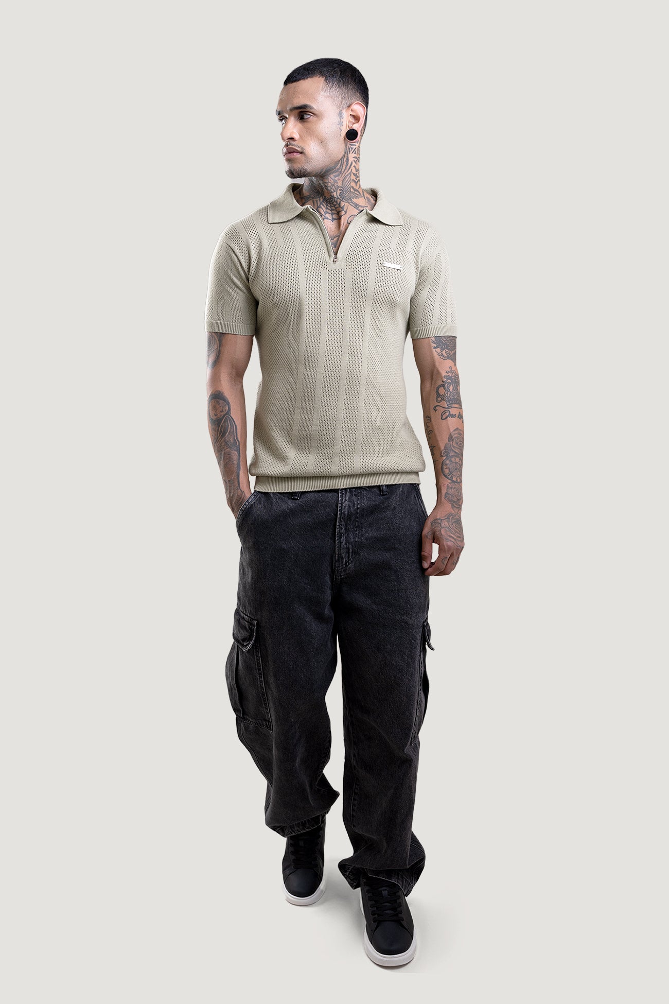 Sage Green Textured Polo T-Shirt