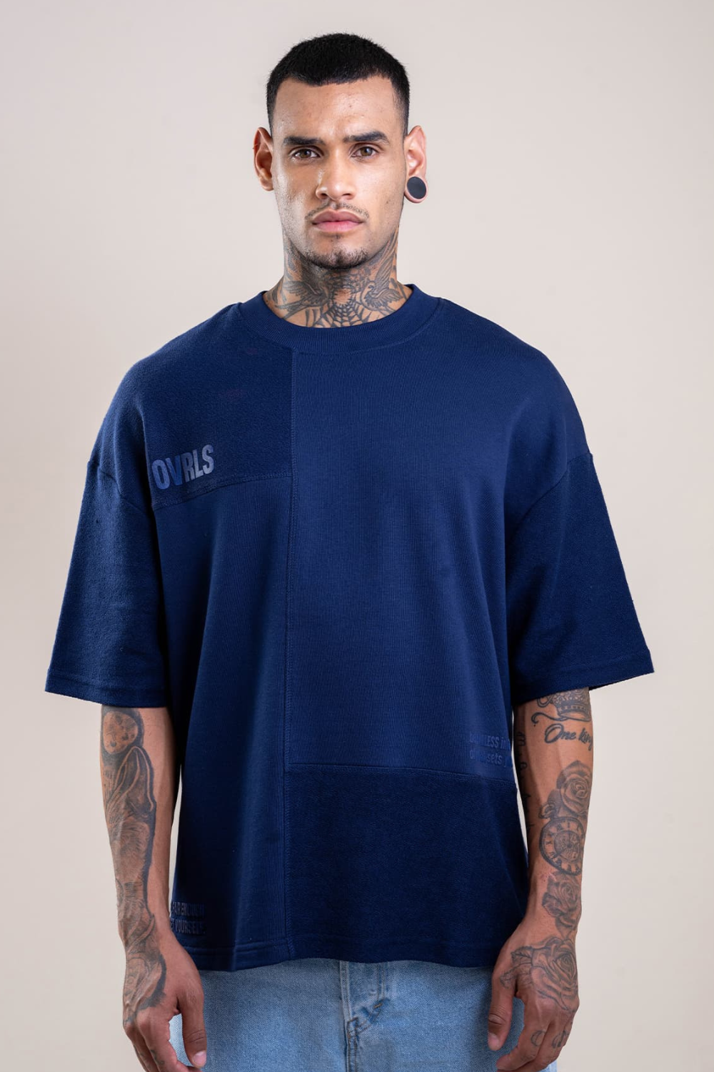 Deconstructed Oversized  Navy T-shirt - Heavy Weight