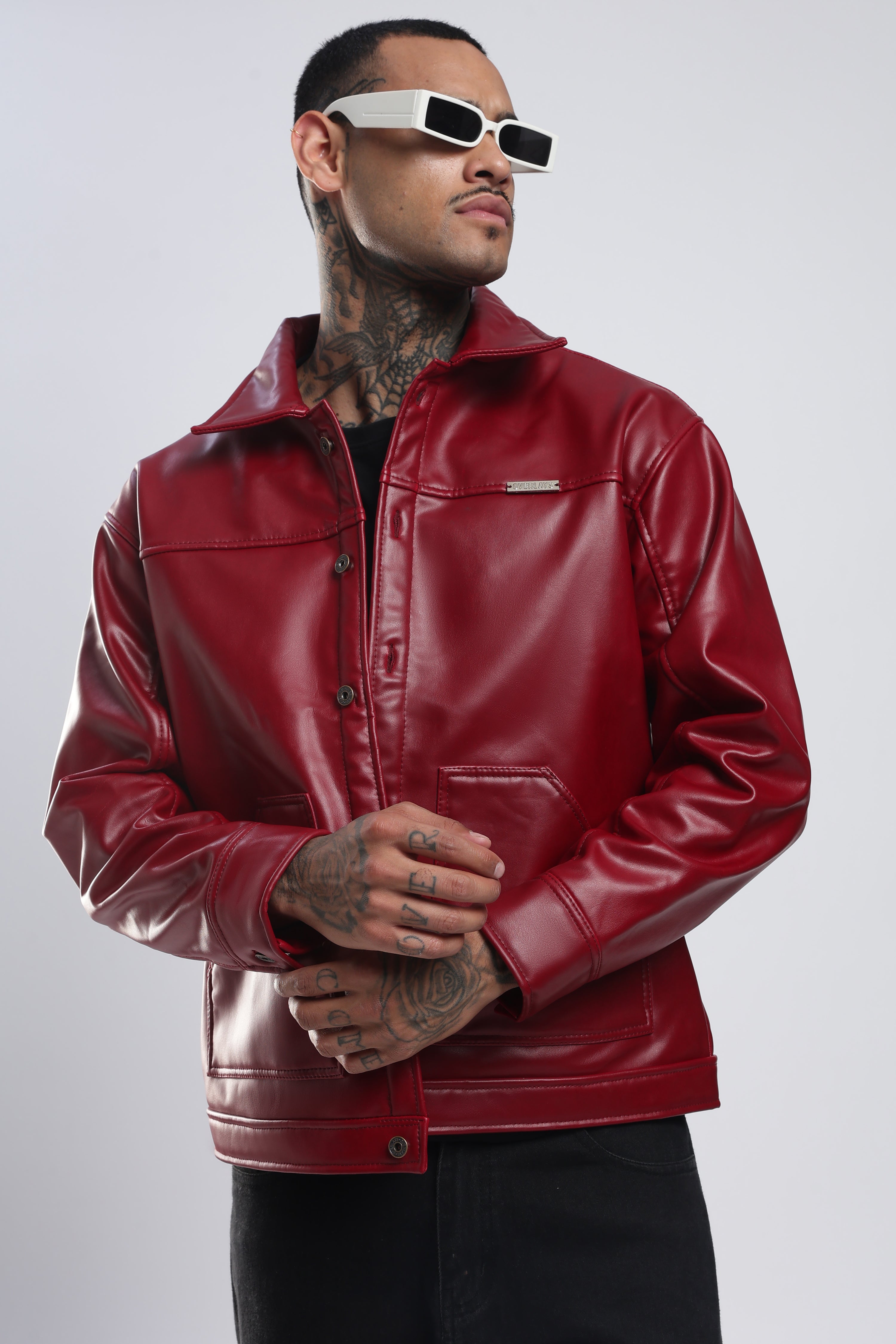 ジャケット・アウター   Red Label Leather Jacket Black Leather Jacket for Men – Redtape