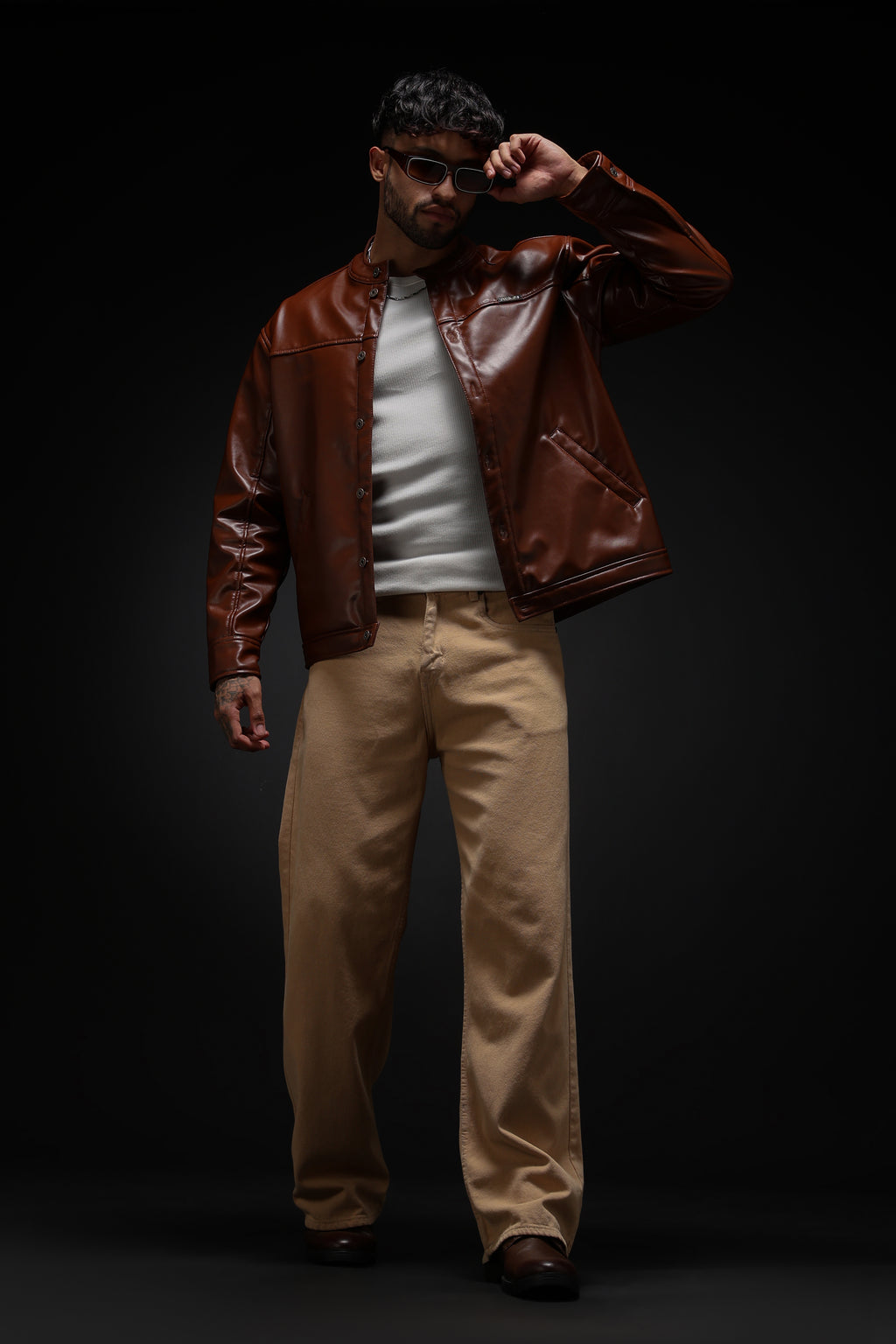 TAN MILER FAUX LEATHER JACKET