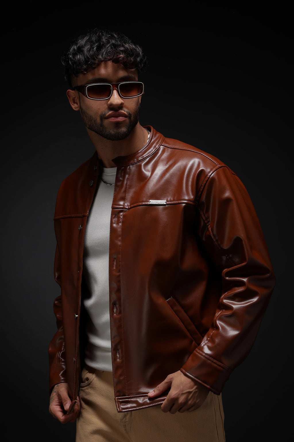 TAN MILER FAUX LEATHER JACKET