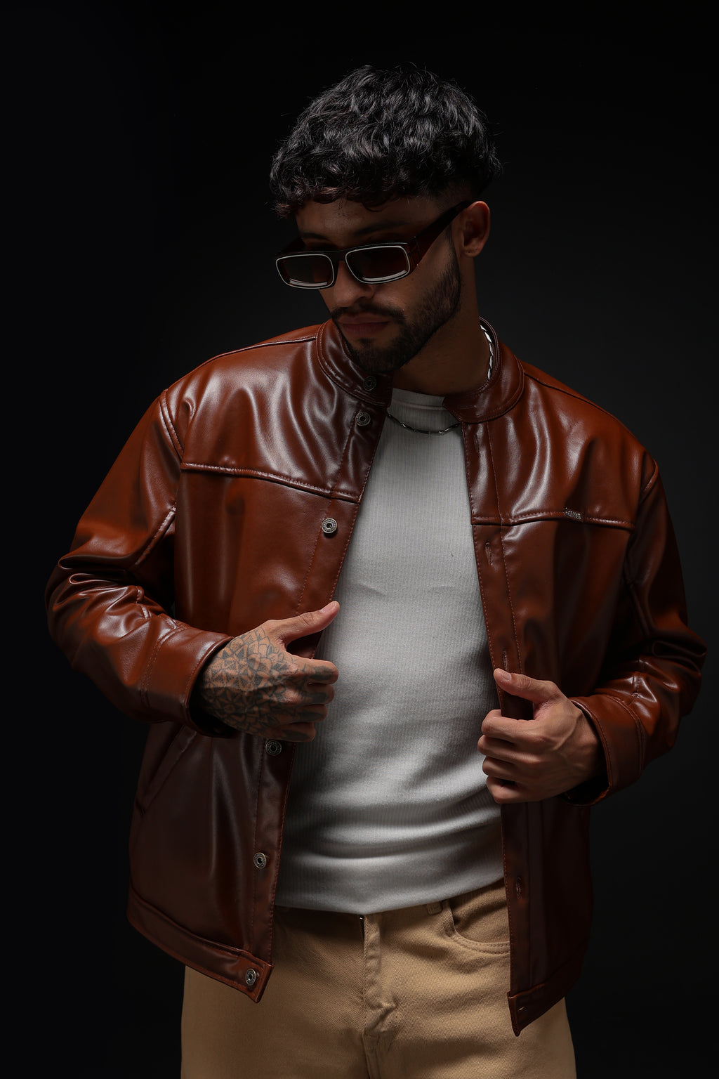 TAN MILER FAUX LEATHER JACKET