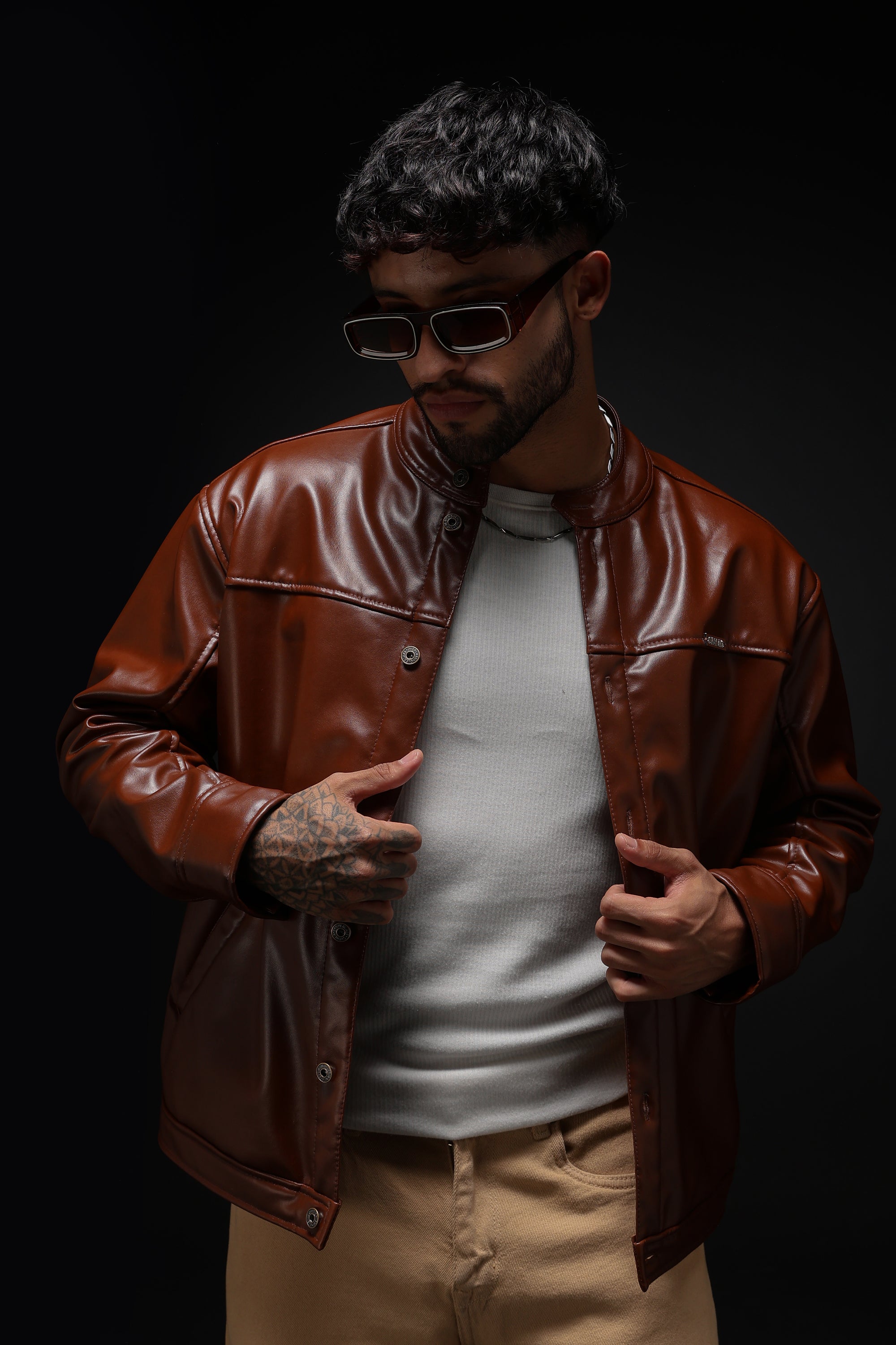 TAN MILER FAUX LEATHER JACKET