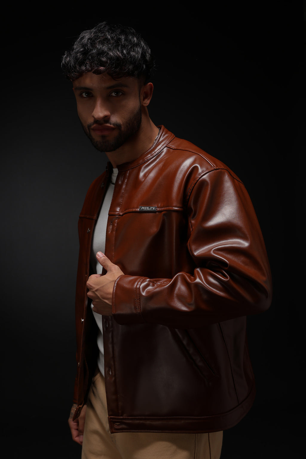 TAN MILER FAUX LEATHER JACKET