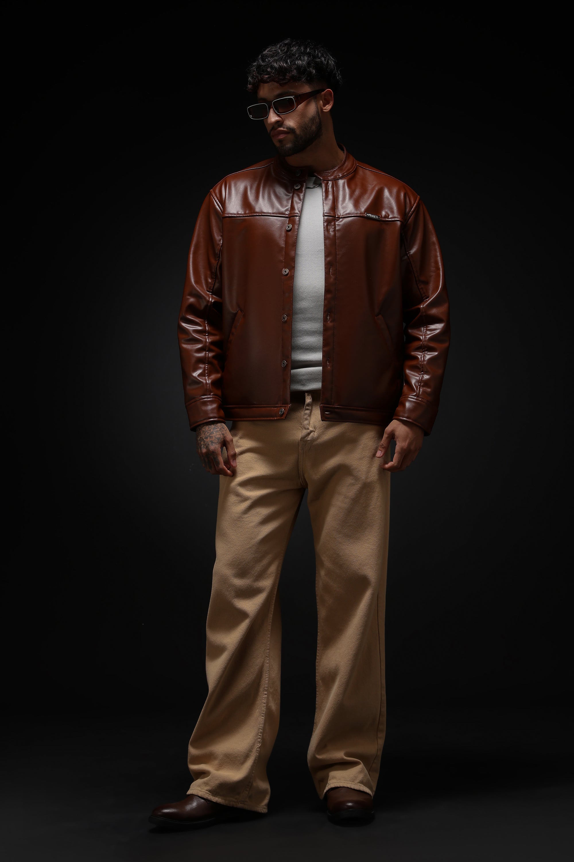 TAN MILER FAUX LEATHER JACKET