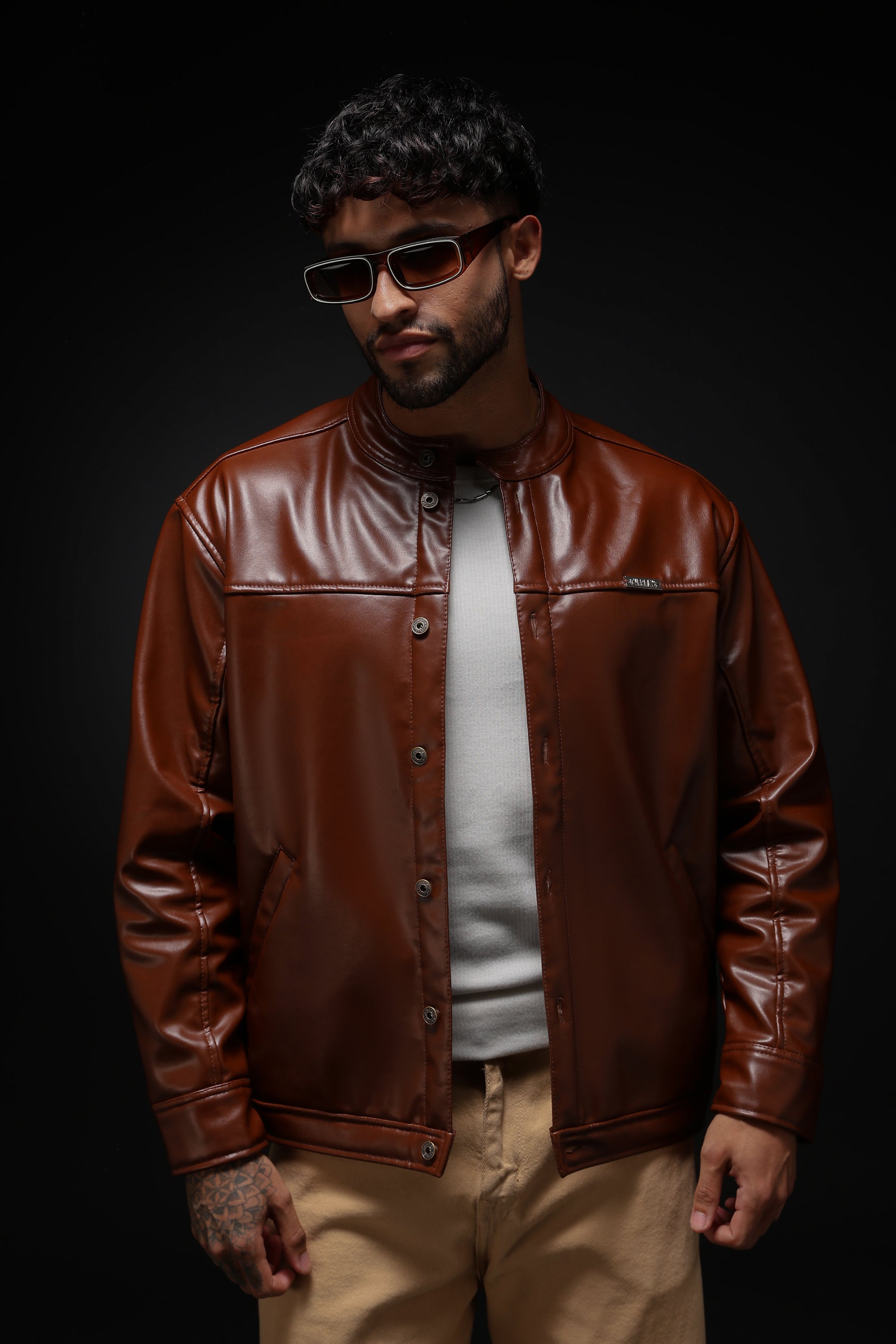 TAN MILER FAUX LEATHER JACKET