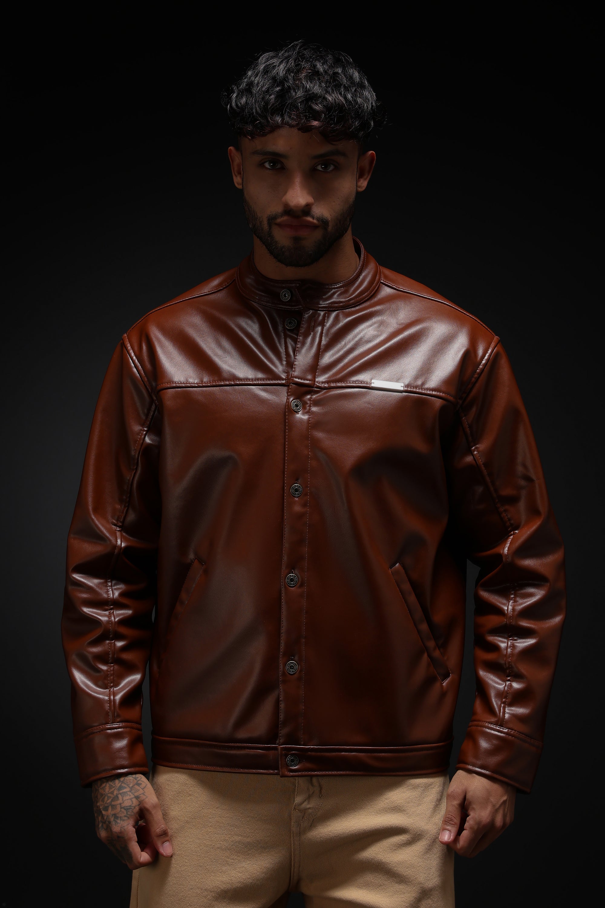 TAN MILER FAUX LEATHER JACKET