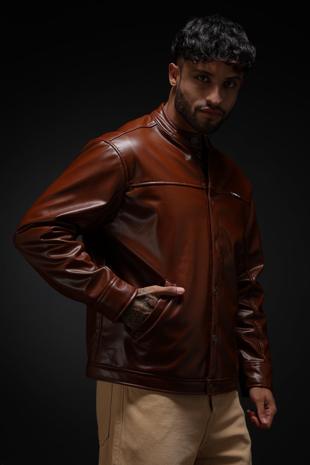 TAN MILER FAUX LEATHER JACKET