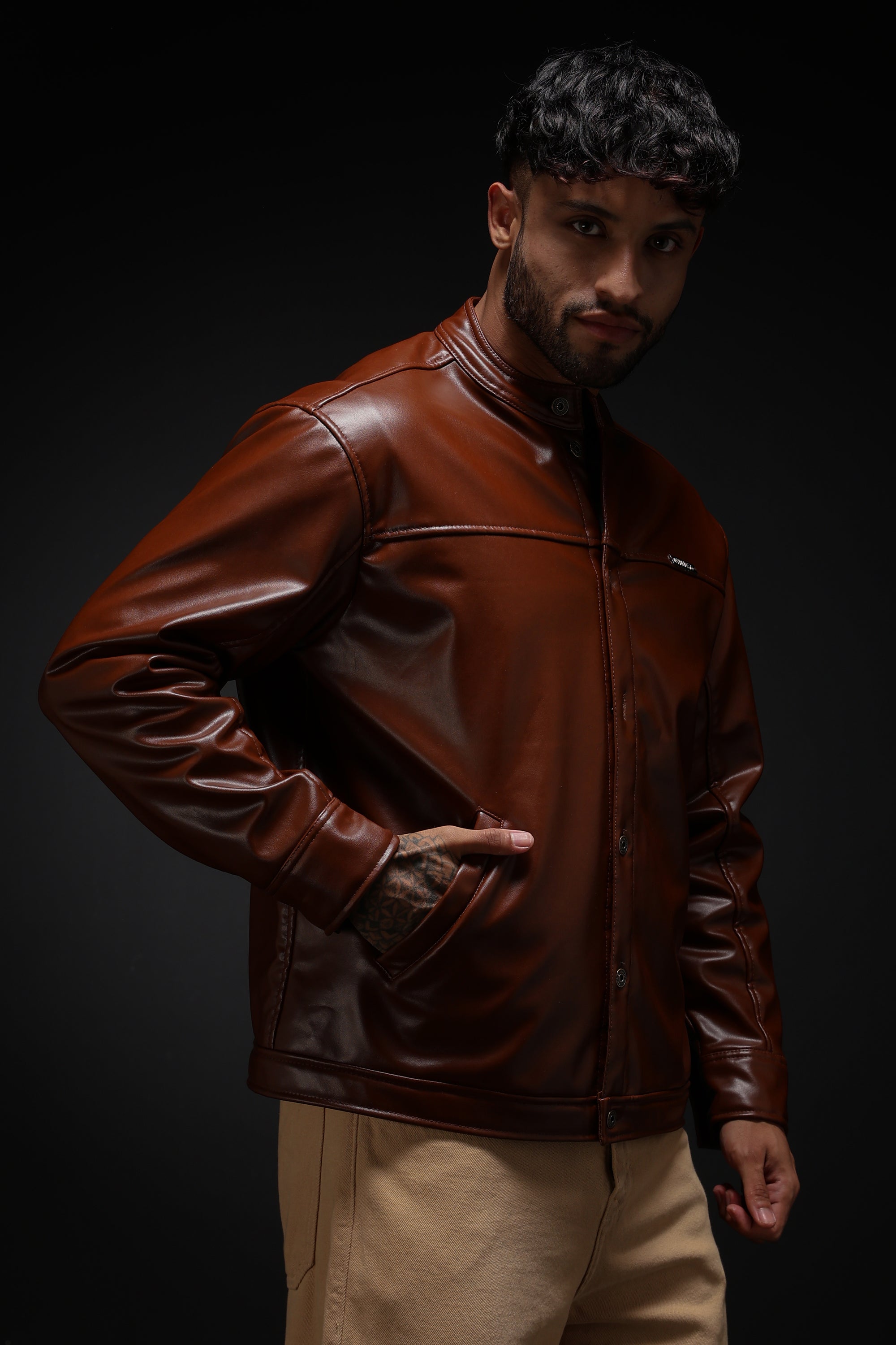 TAN MILER FAUX LEATHER JACKET
