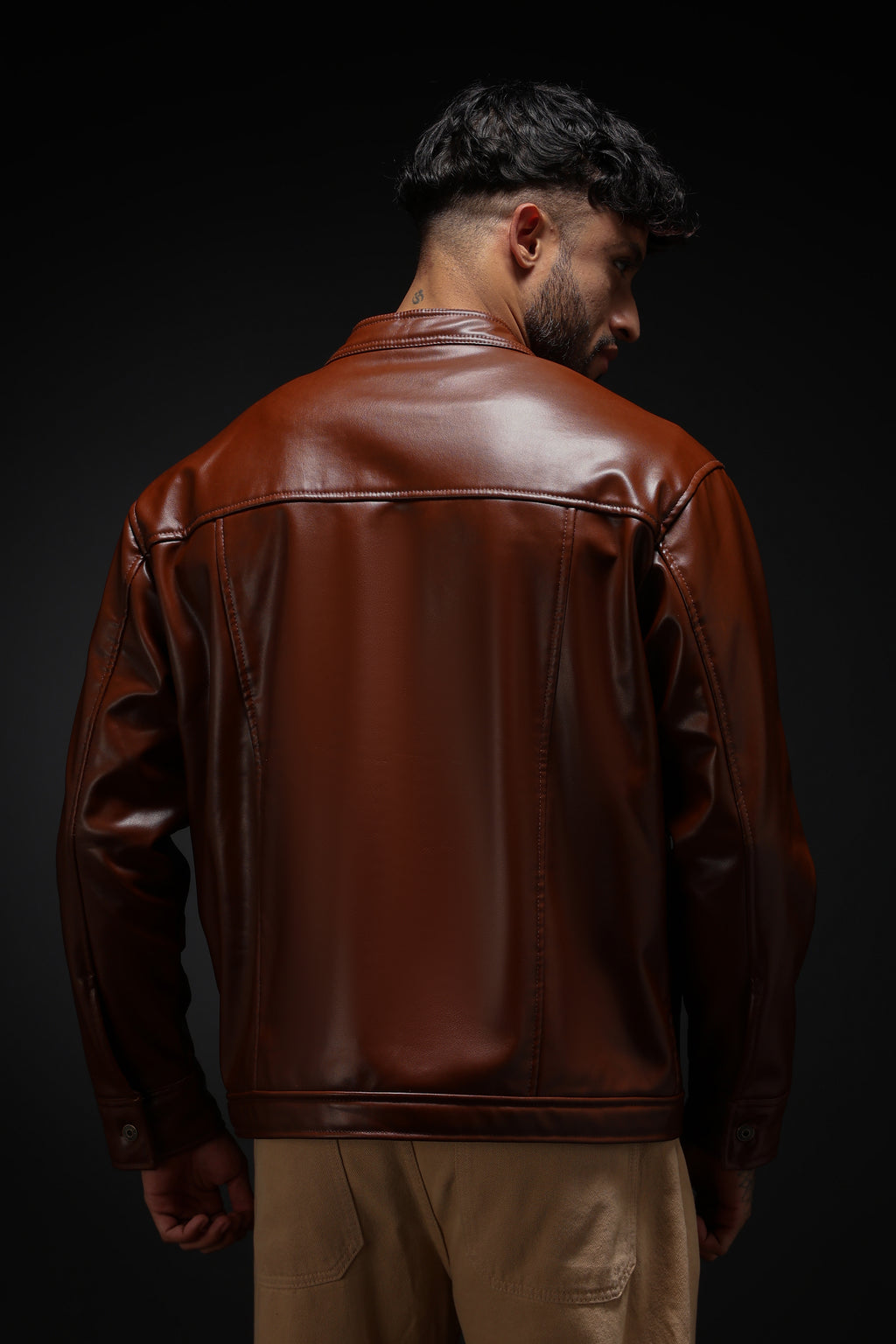 TAN MILER FAUX LEATHER JACKET