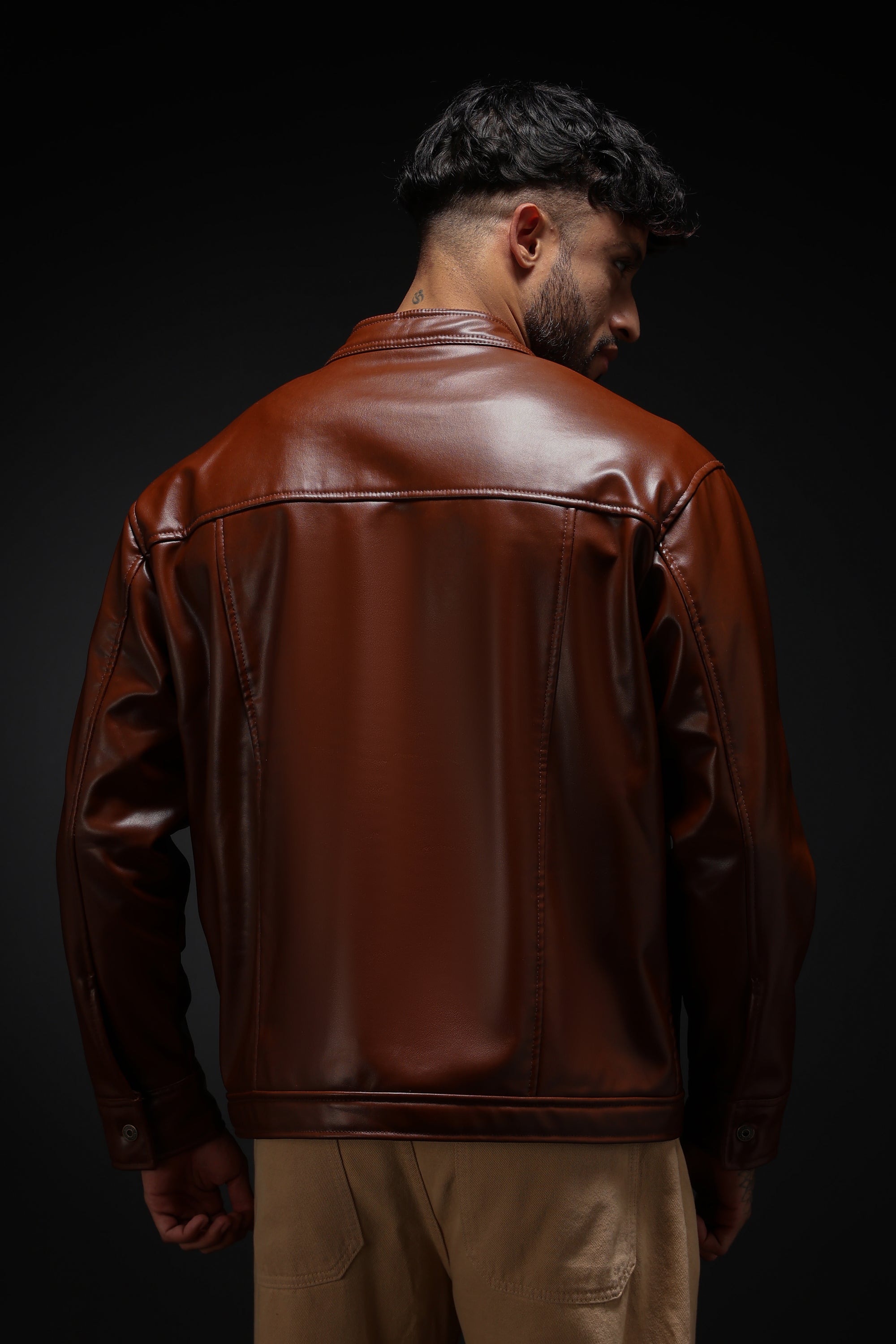 TAN MILER FAUX LEATHER JACKET