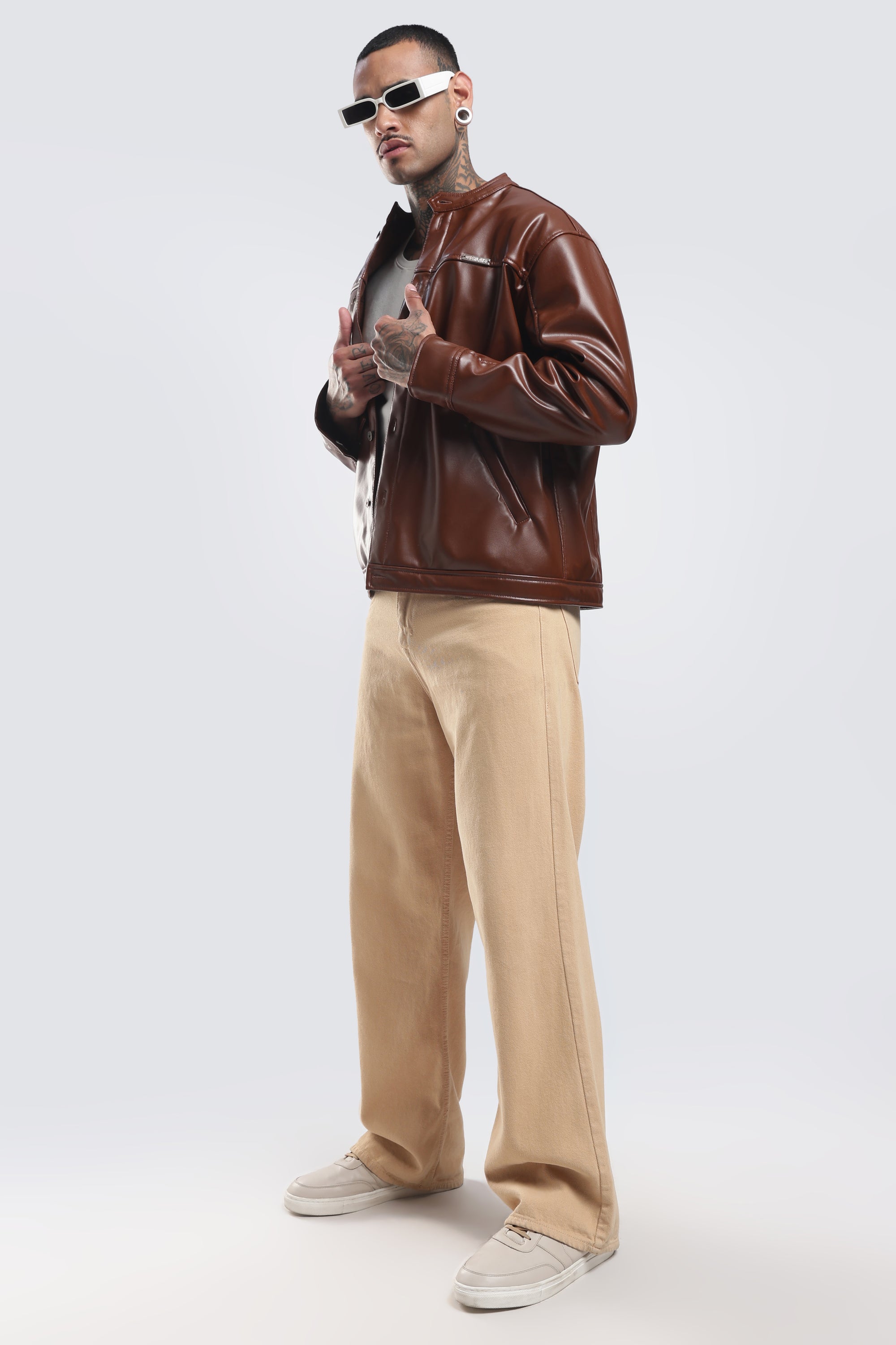 TAN MILER FAUX LEATHER JACKET