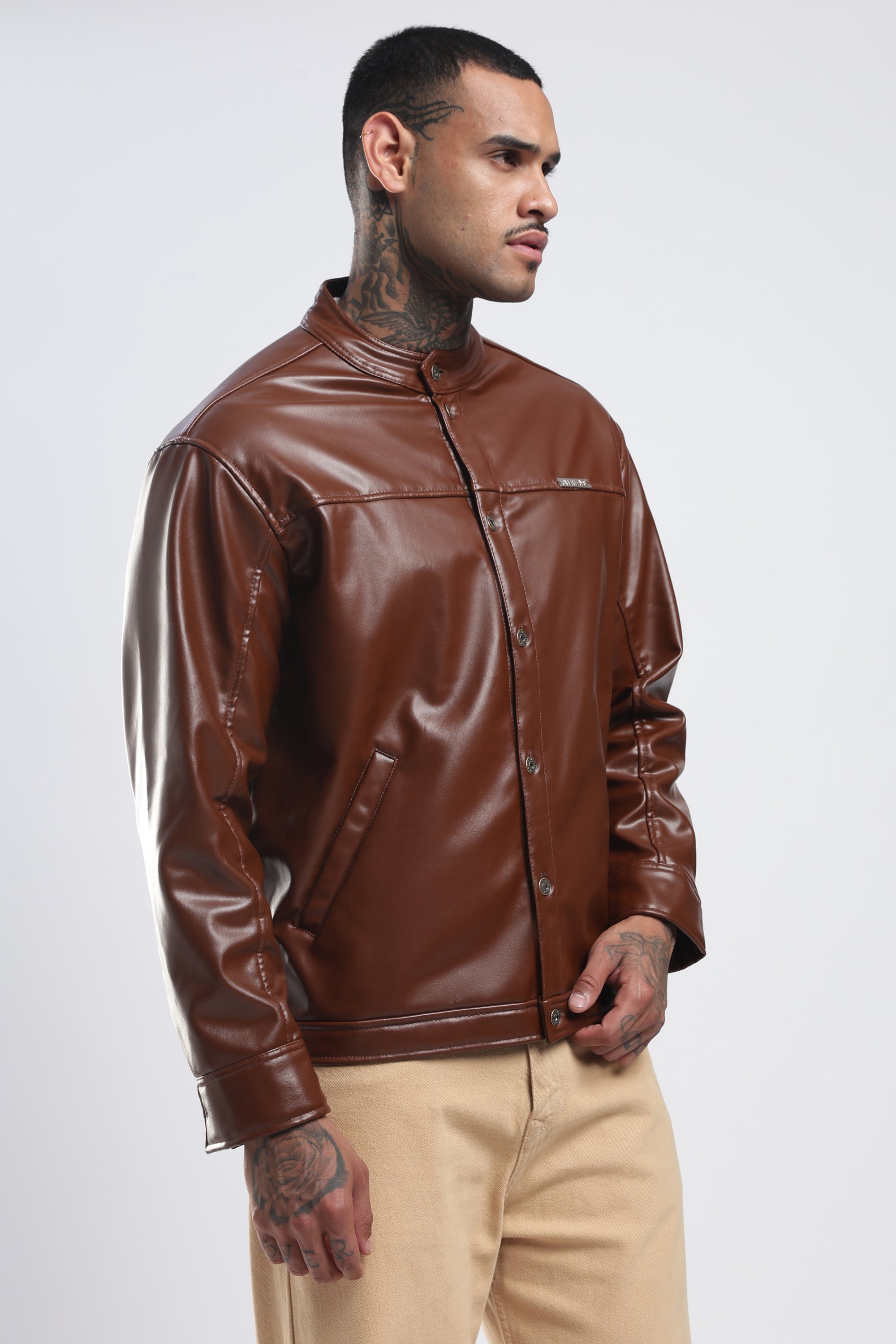 TAN MILER FAUX LEATHER JACKET