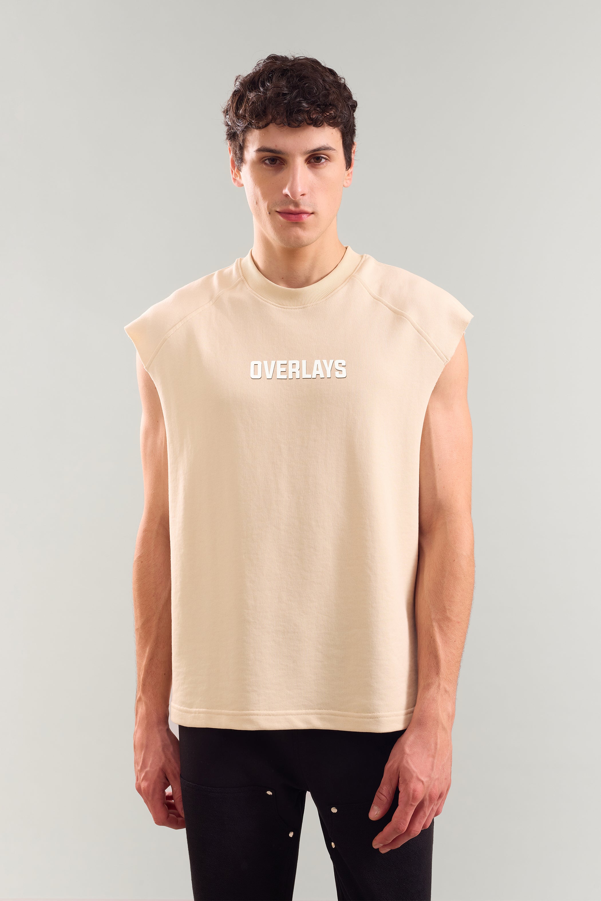 Dream Heavyweight Beige Sleeveless Tank Top With Raw Edges