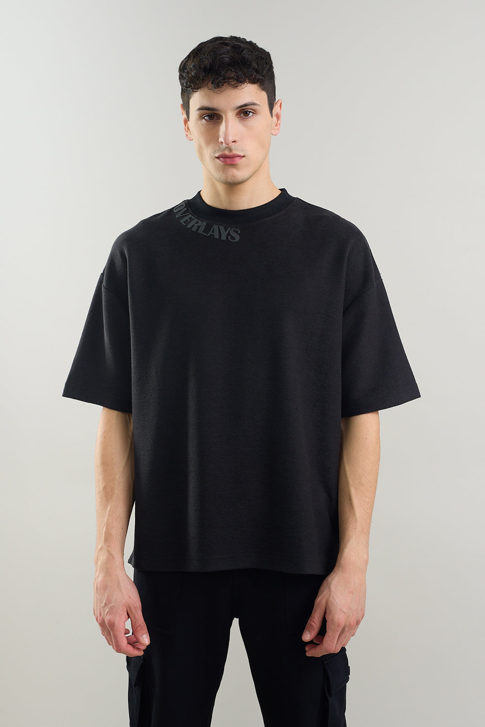 Textured Heavy Weight Black OVRLS Arc Oversized T-shirt