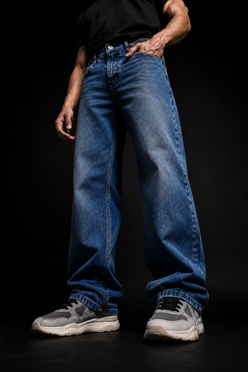 Navy Ridged Washed Denim