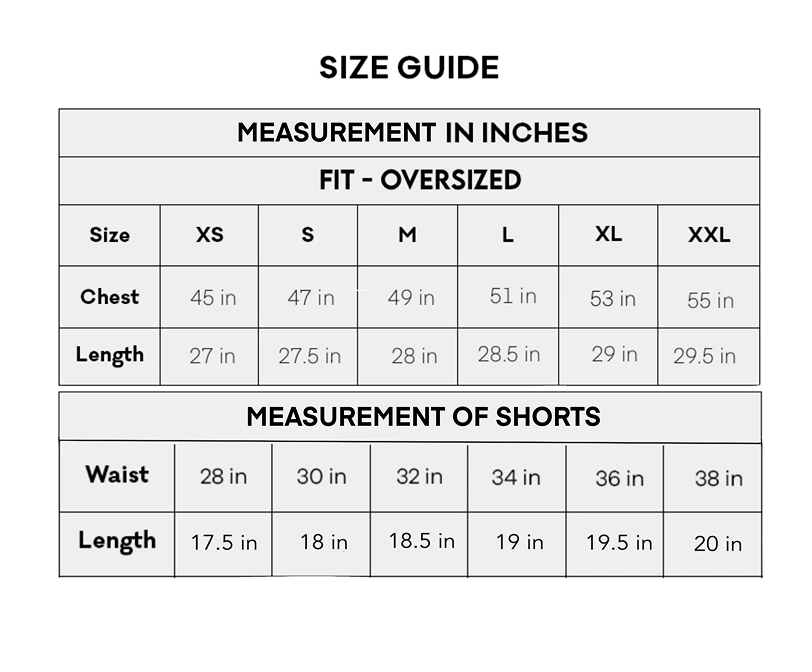 Size Chart Inches
