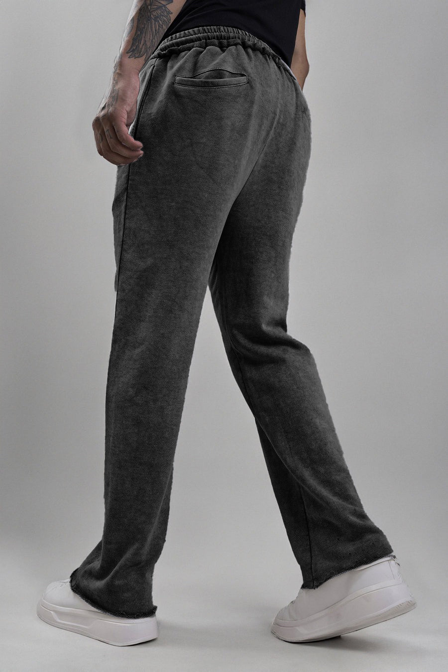 Grey Distressed Raw Hem Joggers