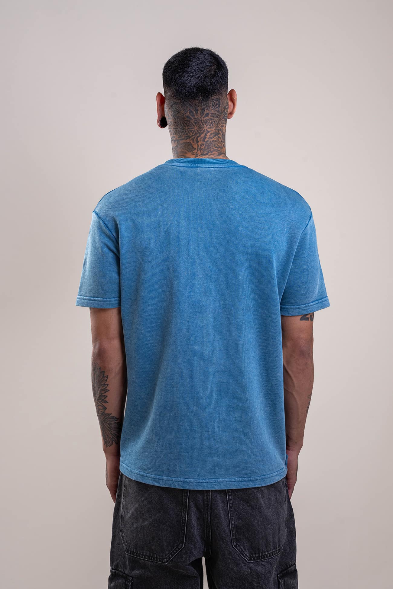 Aqua Distressed Fade Embossed Heavy Weight Relaxed Fit T-Shirt