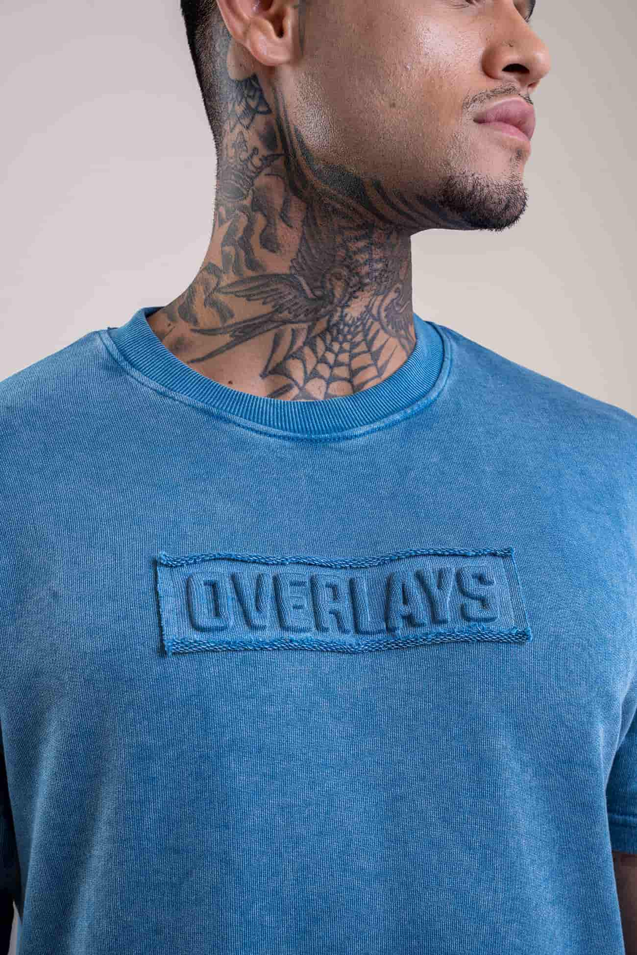 Aqua Distressed Fade Embossed Heavy Weight Relaxed Fit T-Shirt