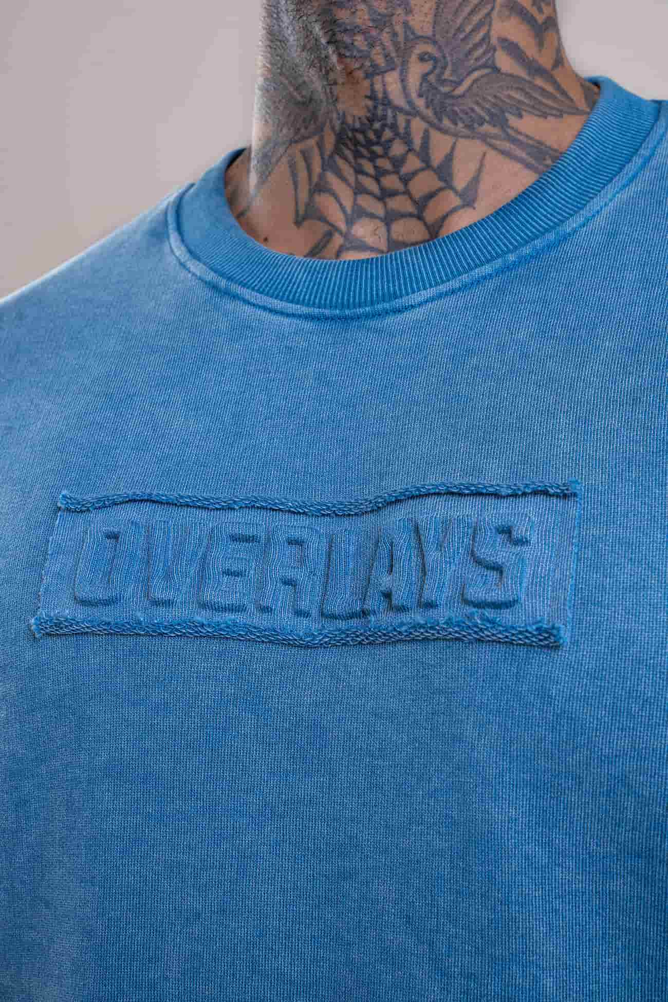 Aqua Distressed Fade Embossed Heavy Weight Relaxed Fit T-Shirt