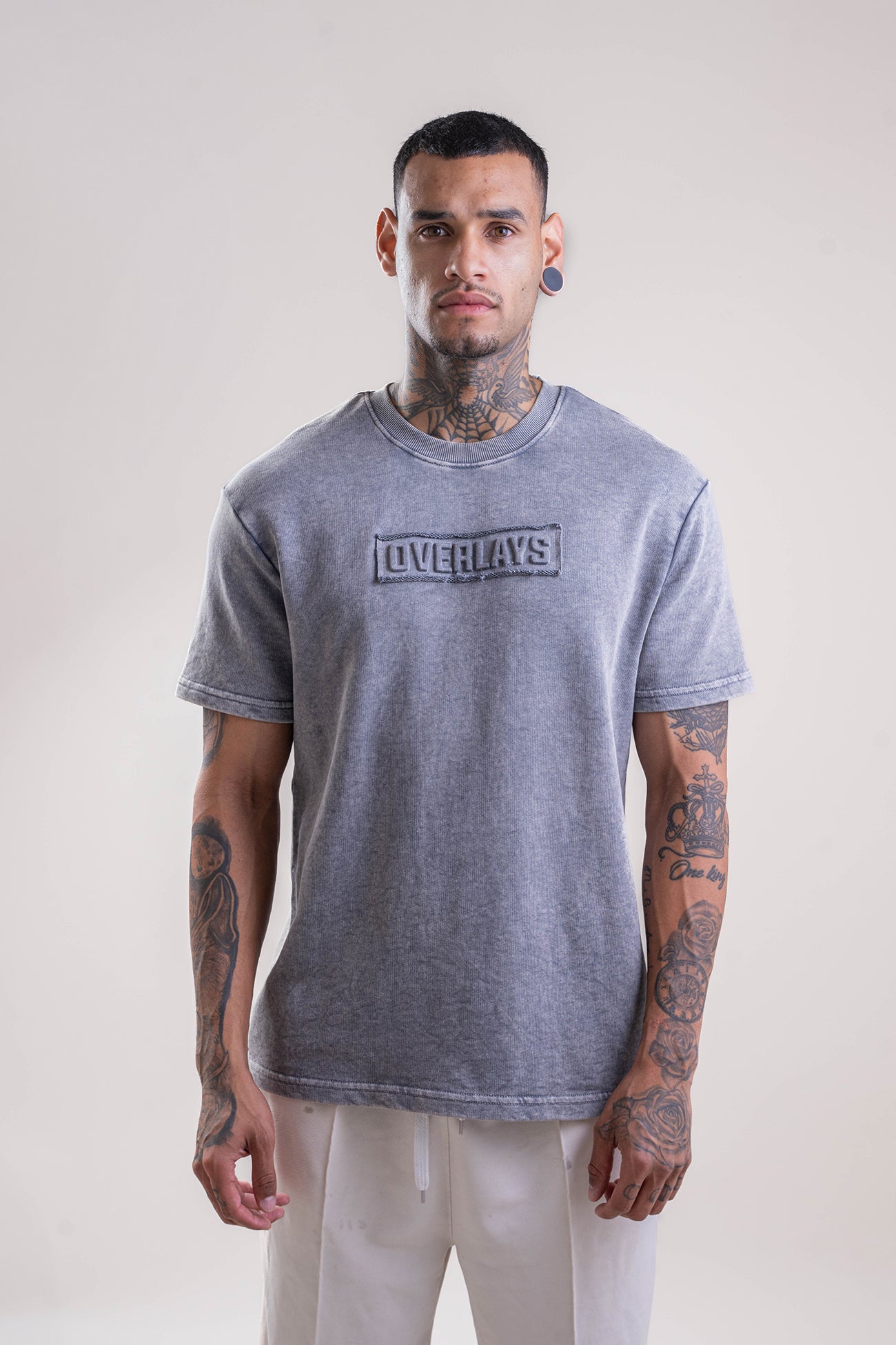 Ash Distressed Fade Embossed Heavy Weight Relaxed Fit T-Shirt