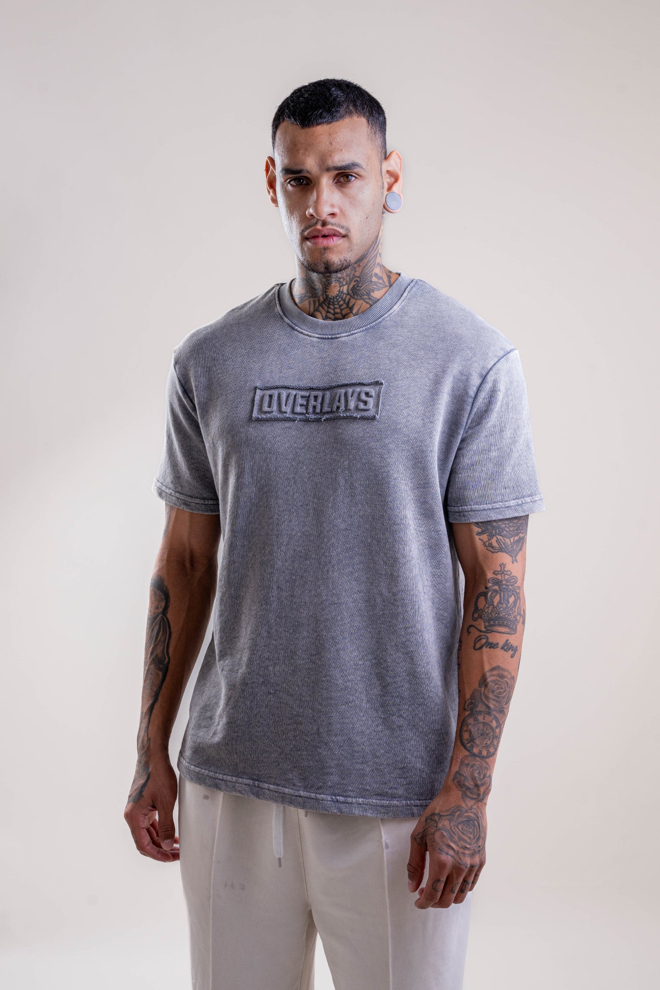 Ash Distressed Fade Embossed Heavy Weight Relaxed Fit T-Shirt