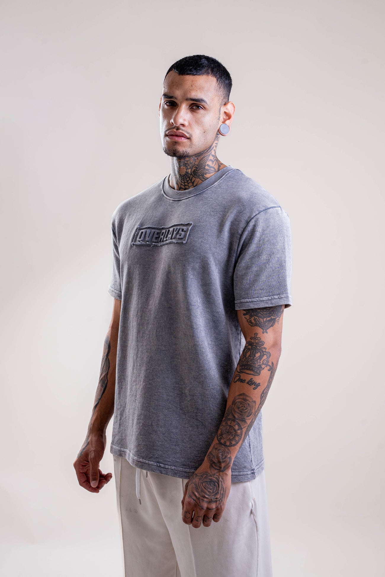 Ash Distressed Fade Embossed Heavy Weight Relaxed Fit T-Shirt