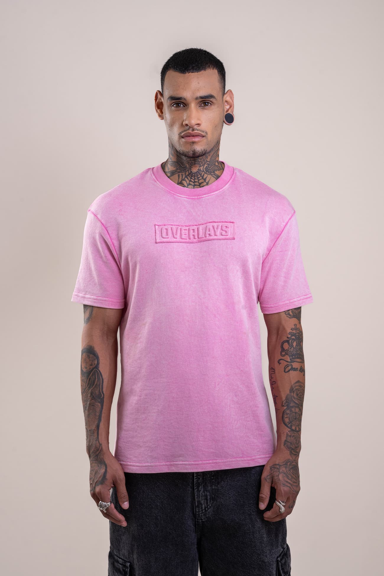 Blush Acid Distressed Embossed Heavy Weight Relaxed Fit T-Shirt