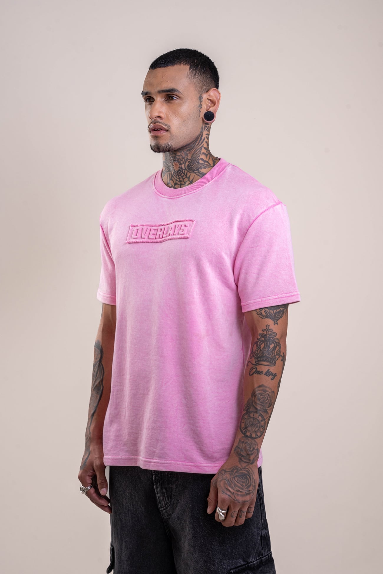 Blush Acid Distressed Embossed Heavy Weight Relaxed Fit T-Shirt