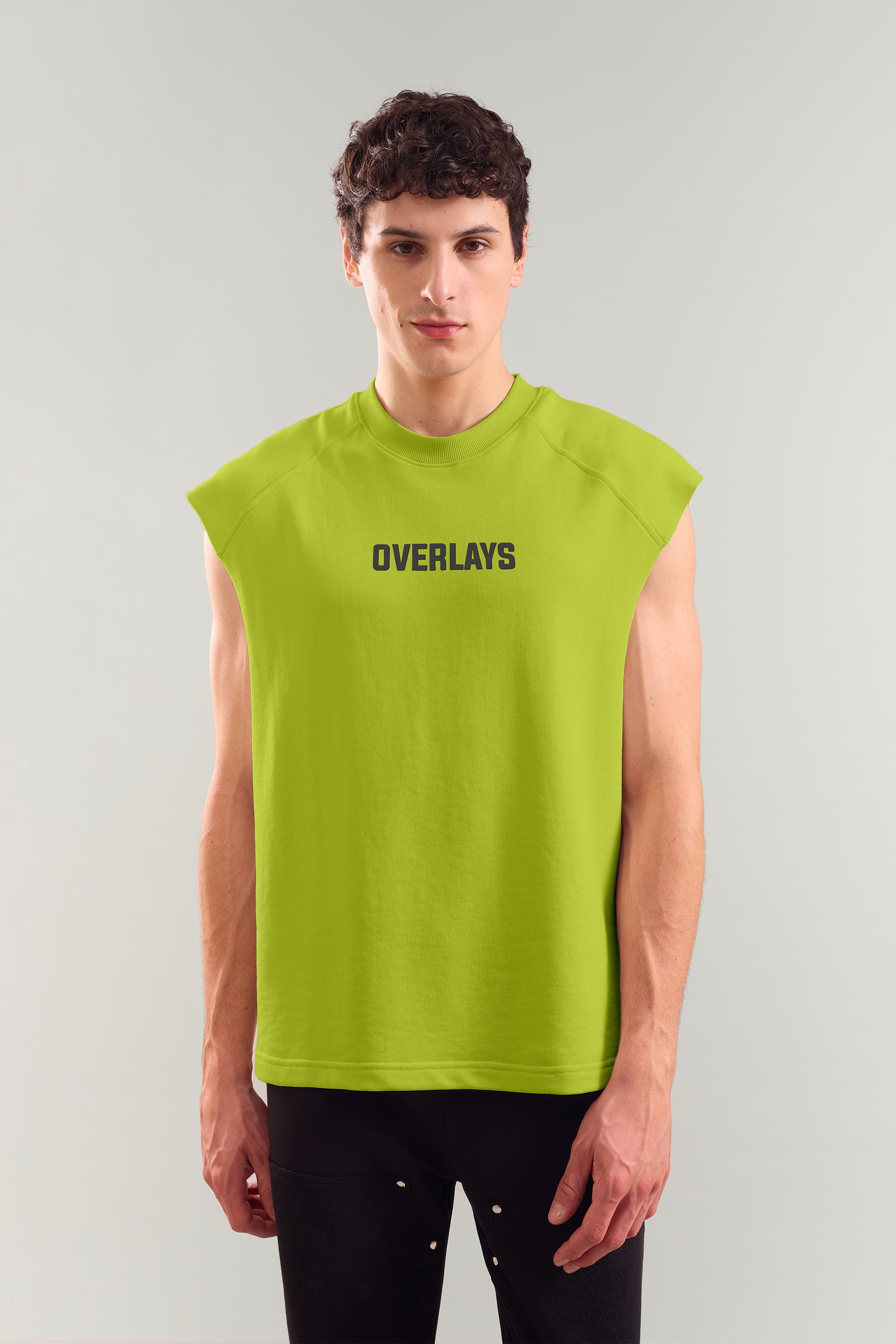 Digital Green Heavyweight Sleeveless Tank Top With Raw Edges