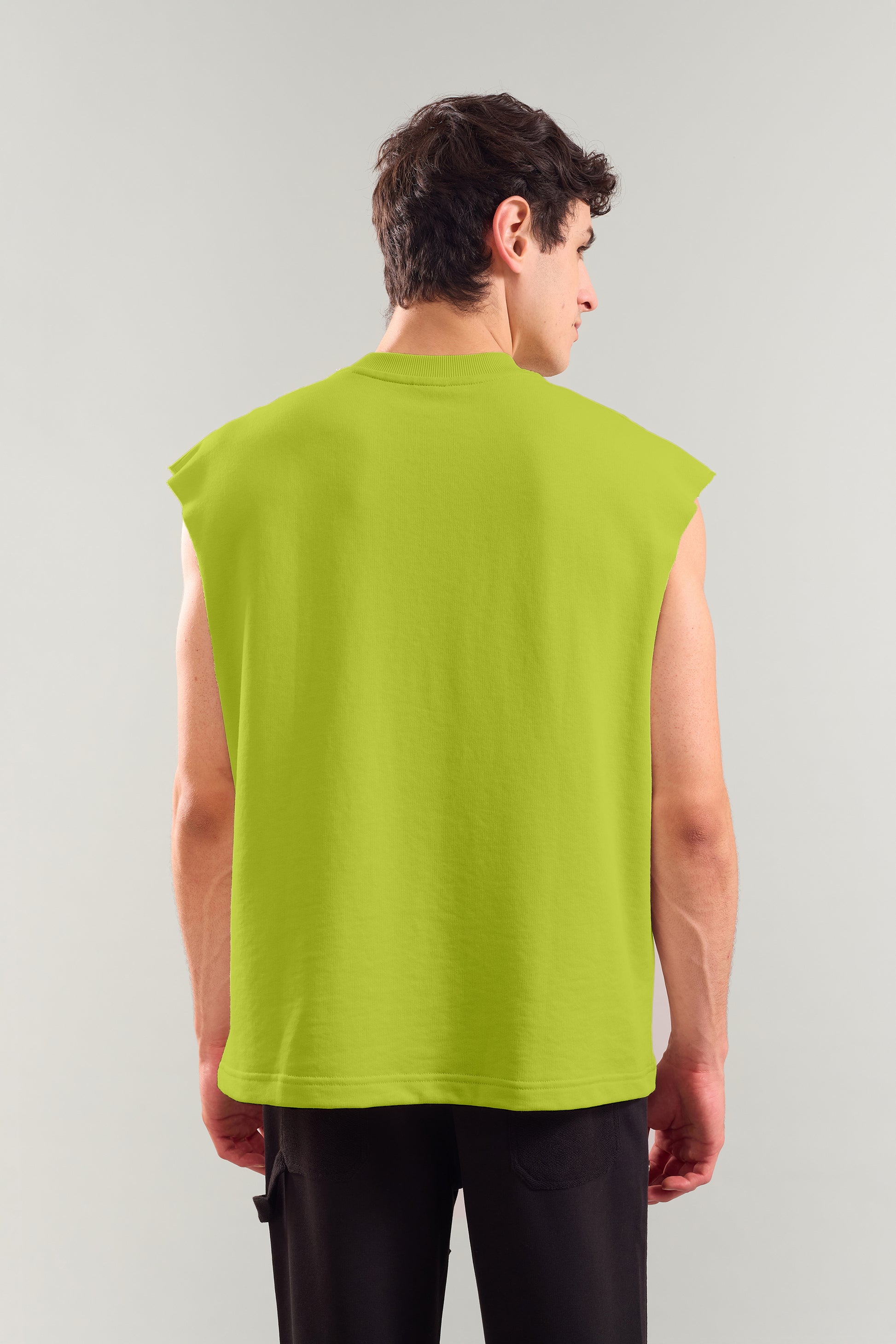 Digital Green Heavyweight Sleeveless Tank Top With Raw Edges
