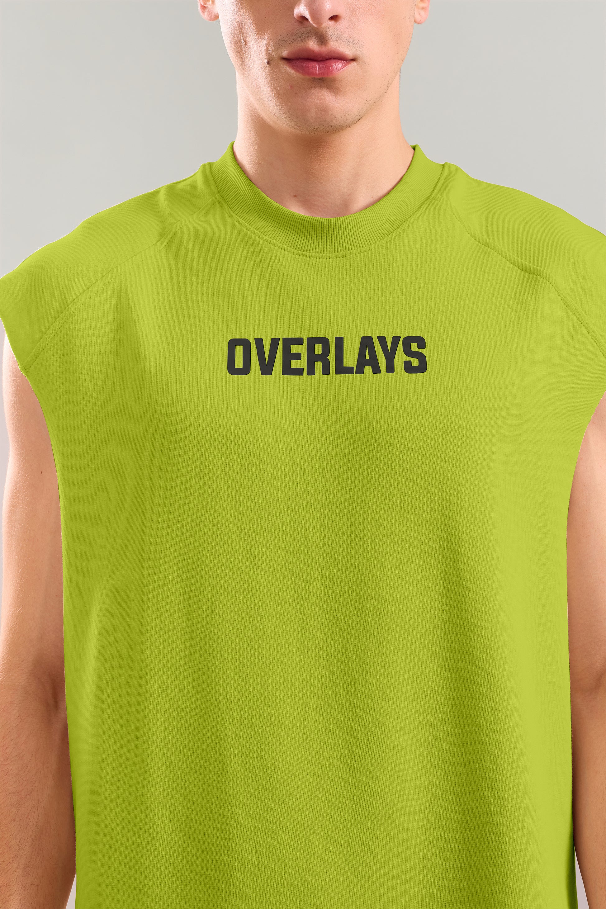 Digital Green Heavyweight Sleeveless Tank Top With Raw Edges