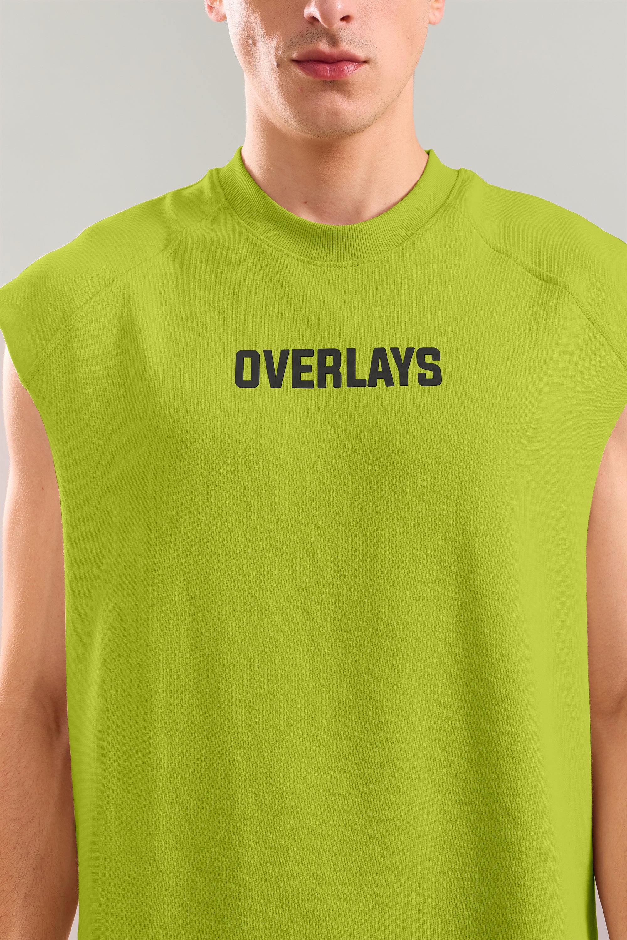 Digital Green Heavyweight Sleeveless Tank Top With Raw Edges