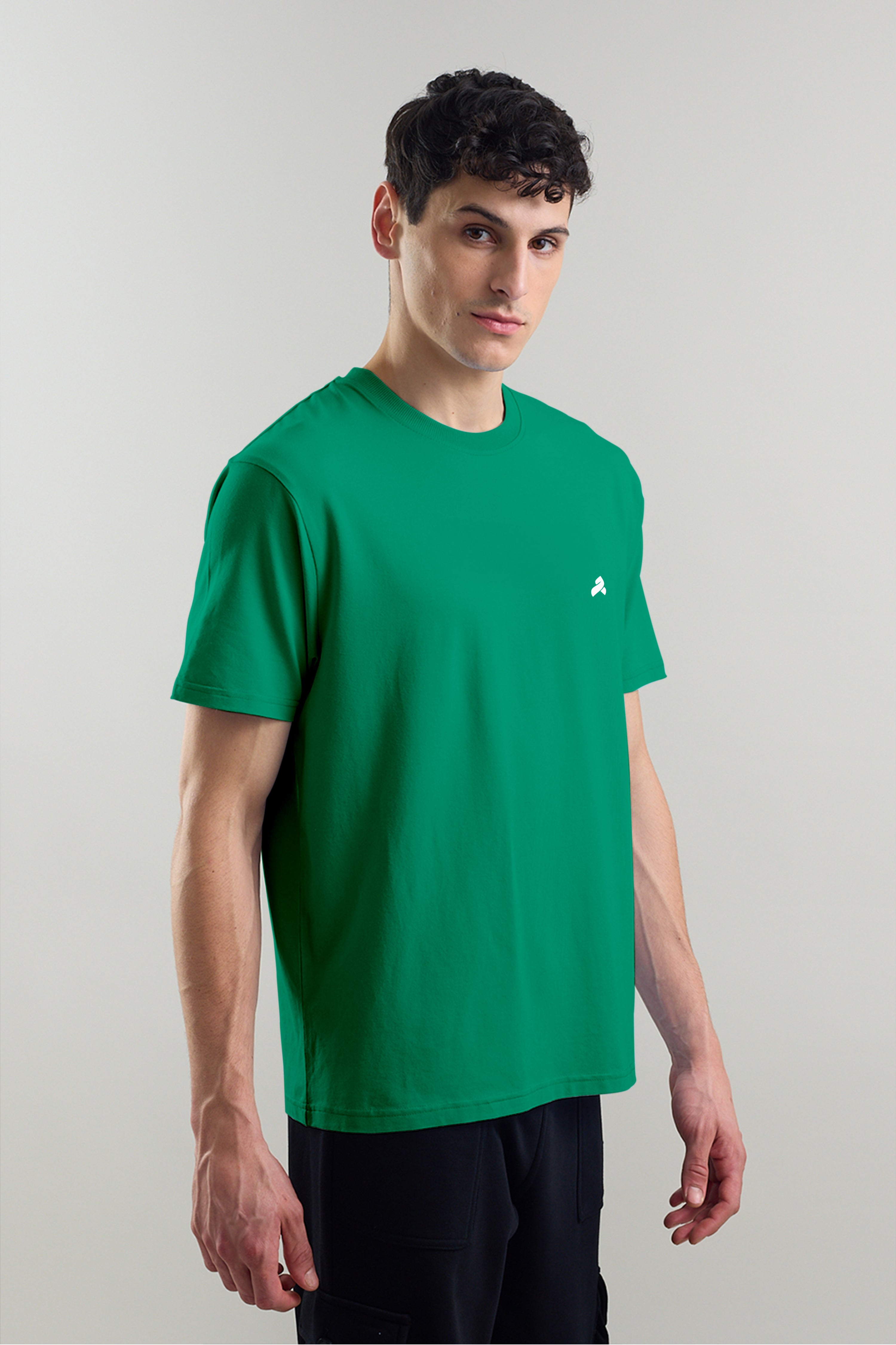 Green Plain Relaxed Fit T-Shirt