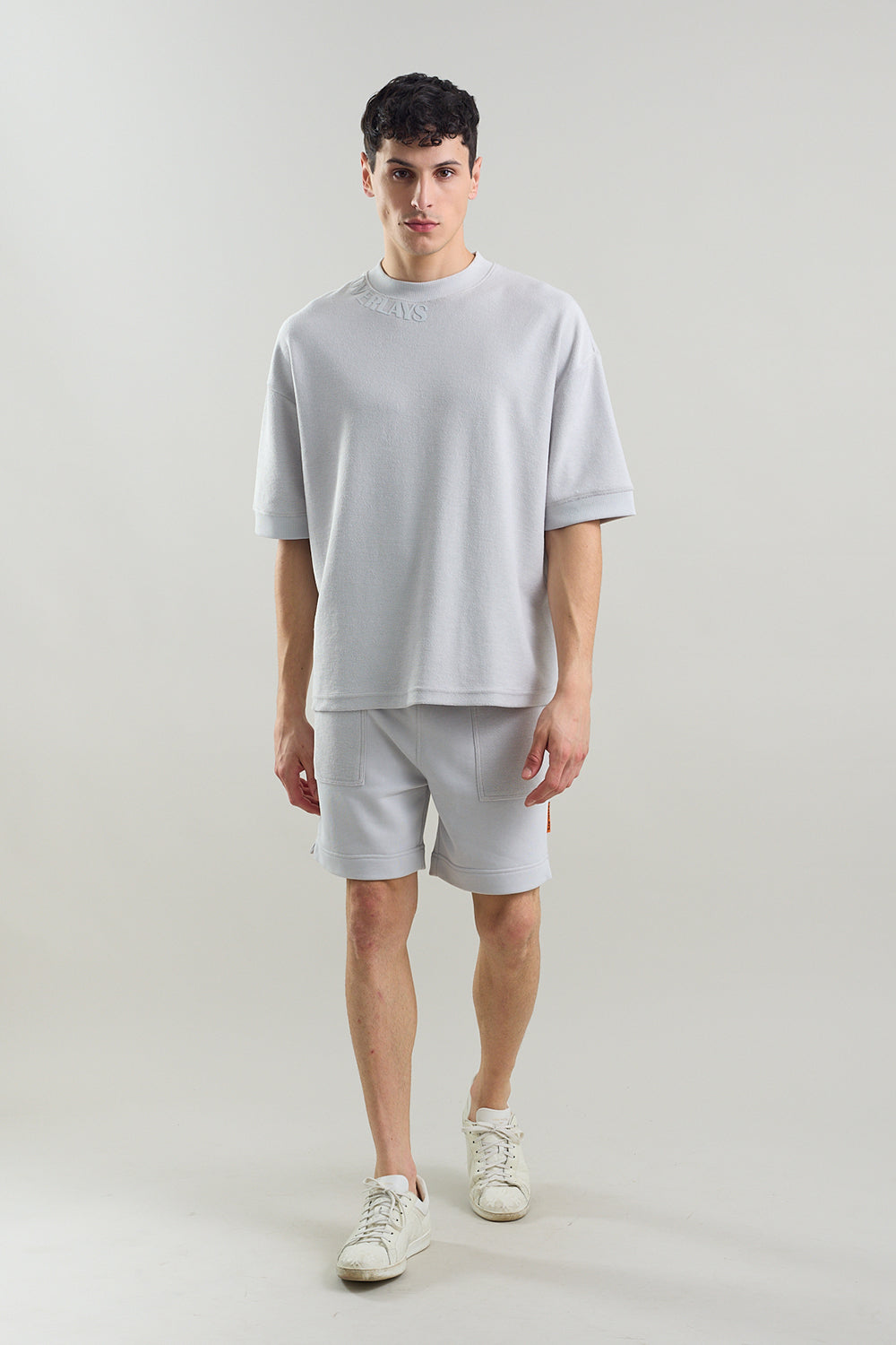 Textured Heavy Weight Arc Grey Oversized Fit T-shirt