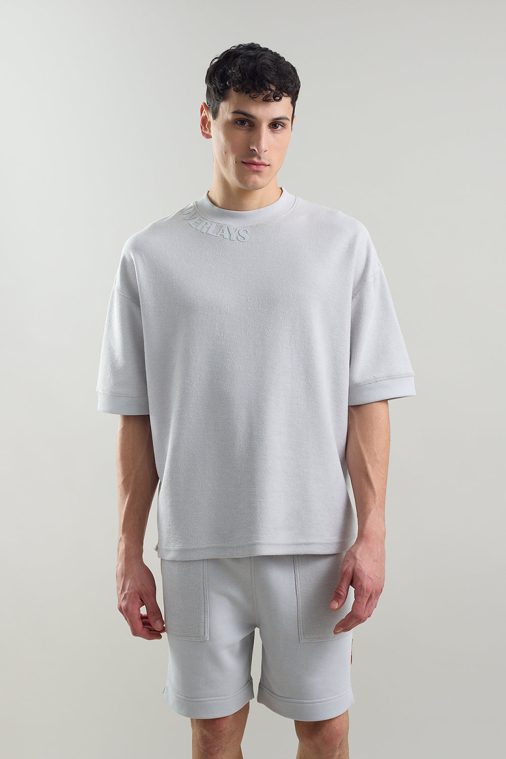 Textured Heavy Weight Arc Grey Oversized Fit T-shirt
