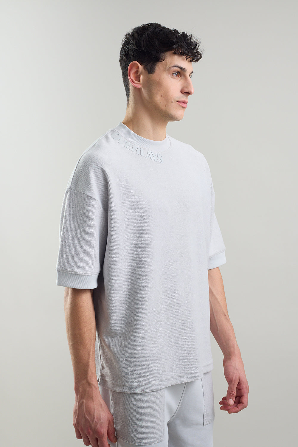 Textured Heavy Weight Arc Grey Oversized Fit T-shirt