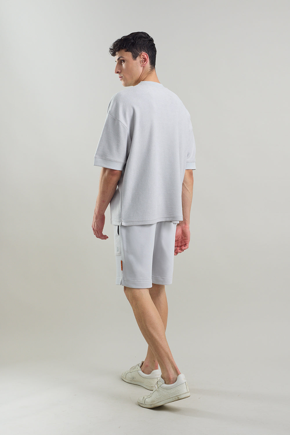 Textured Heavy Weight Arc Grey Oversized Fit T-shirt