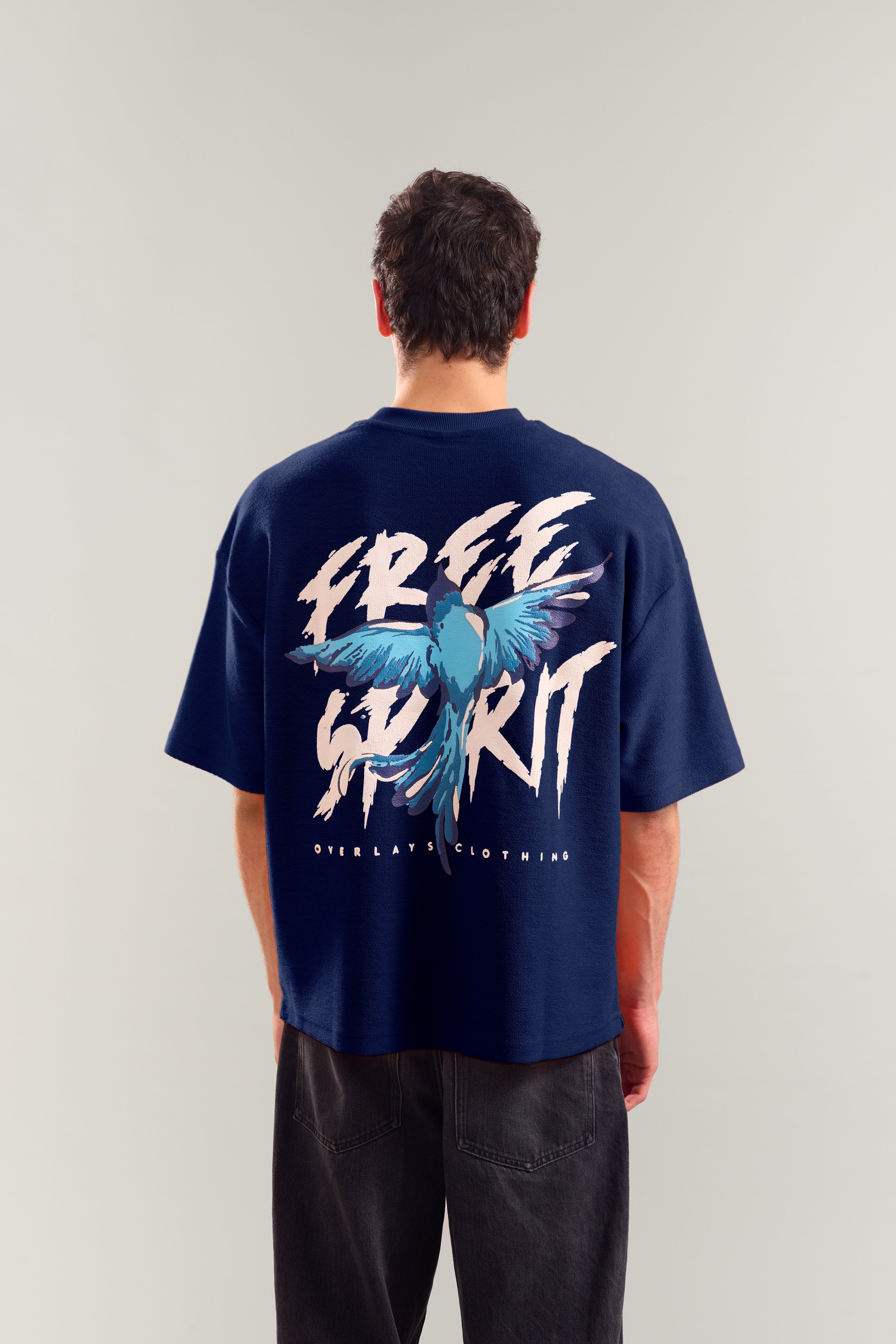 Oversized Free Spirit Arc Navy T-shirt - Heavy Weight