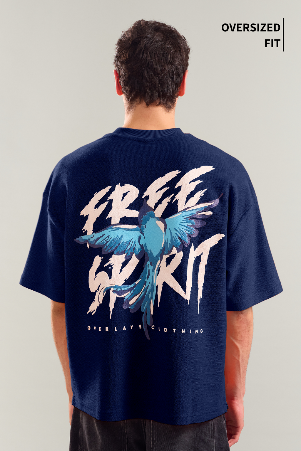 Oversized Free Spirit Arc Navy T-shirt - Heavy Weight