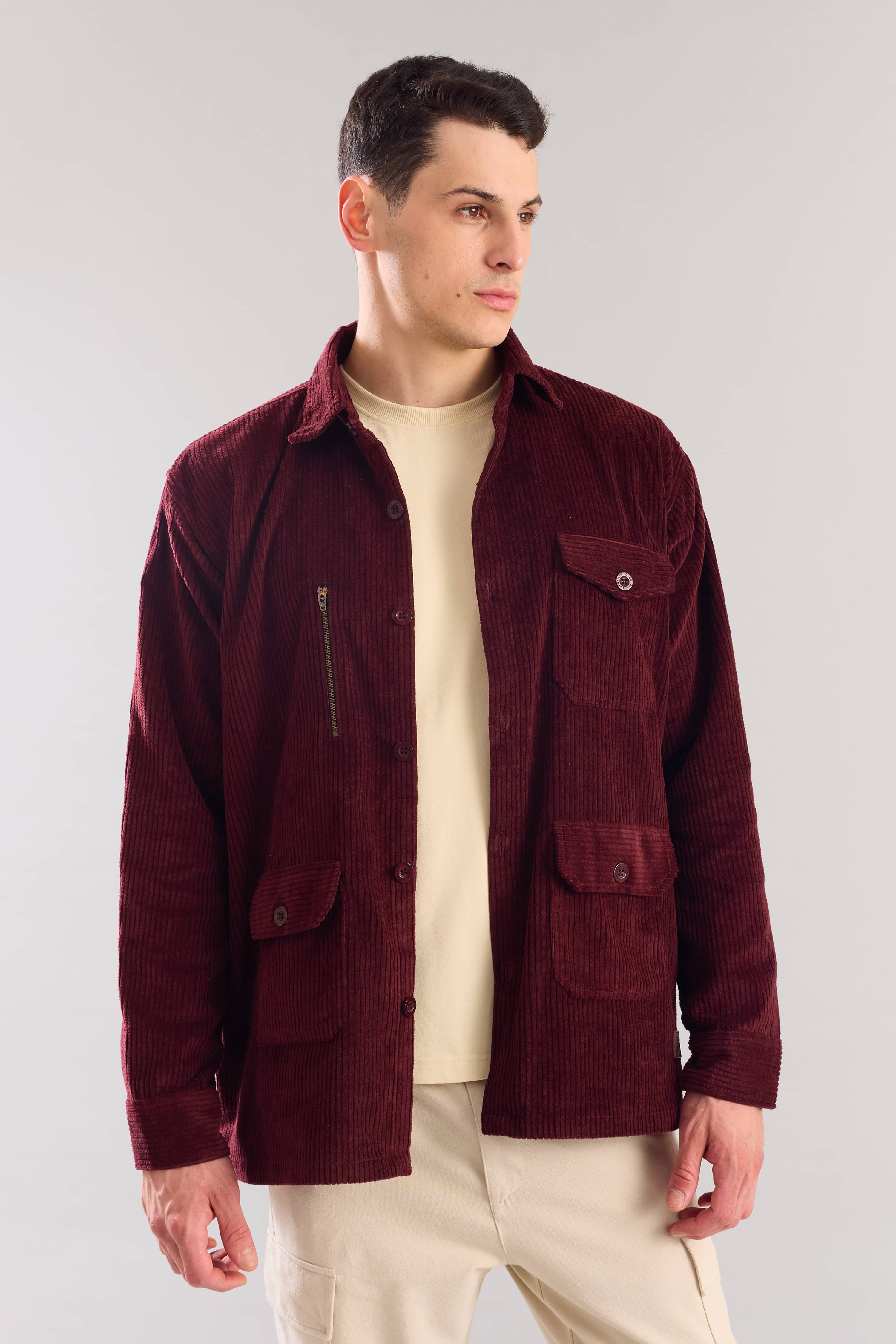 Maroon Textured Corduroy Shaket